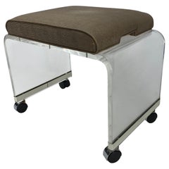 Mid-Century Modern Lucite Waterfall Bench Stool With Faux Snake Skin Upholstery