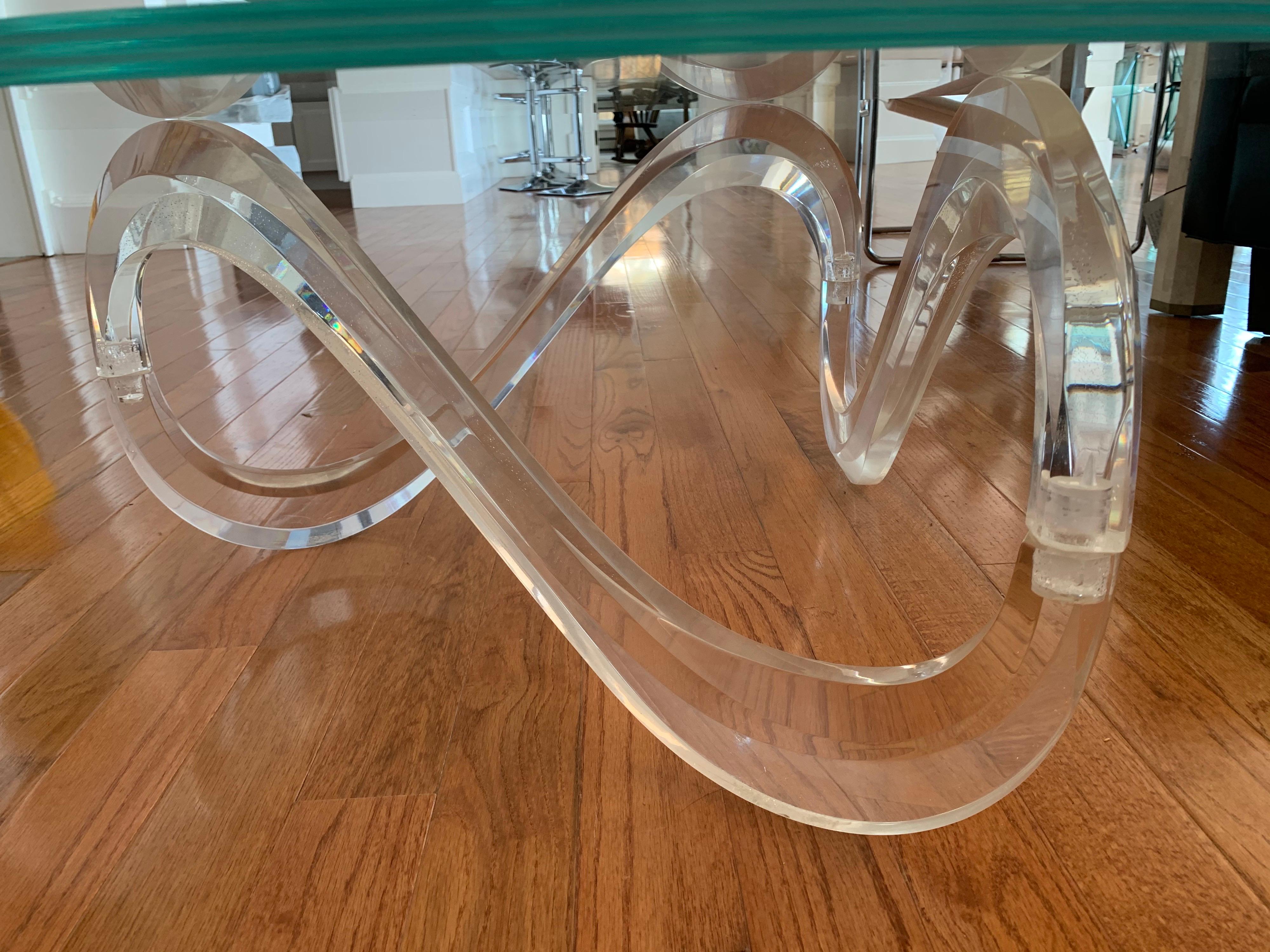 Mid-Century Modern Lucite Swirl and Glass Top Cocktail Coffee Table 5
