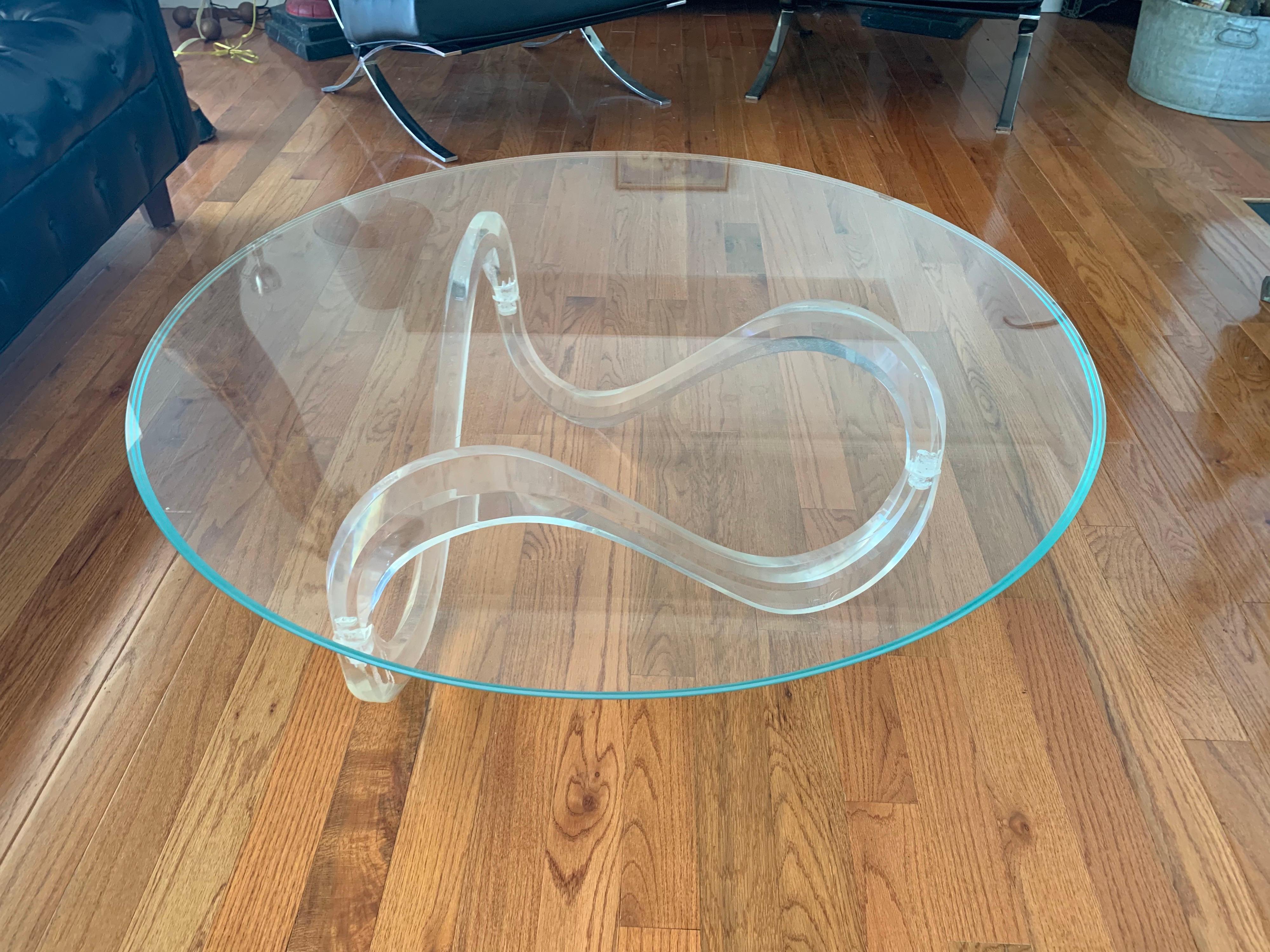 Mid-Century Modern Lucite Swirl and Glass Top Cocktail Coffee Table 8