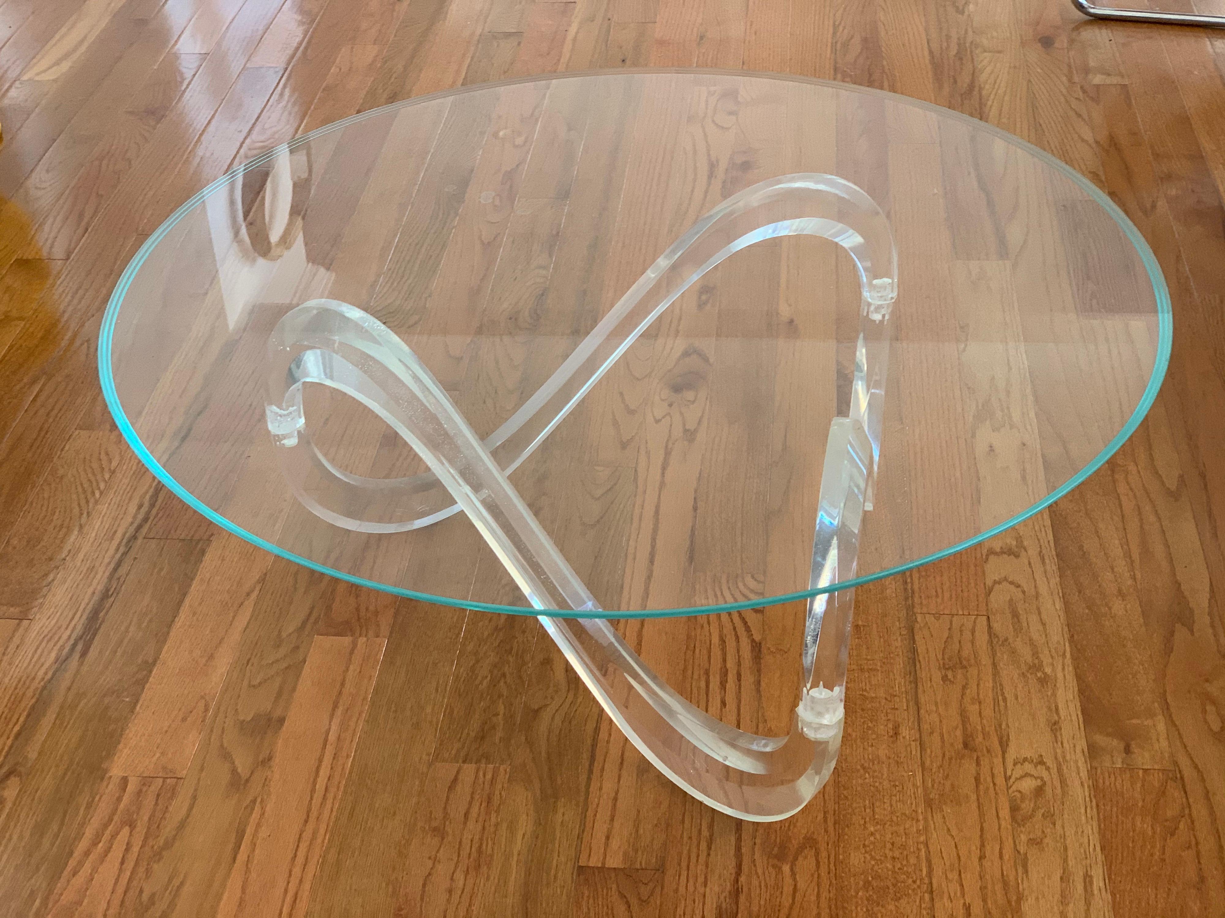 Mid-Century Modern Lucite Swirl and Glass Top Cocktail Coffee Table 9