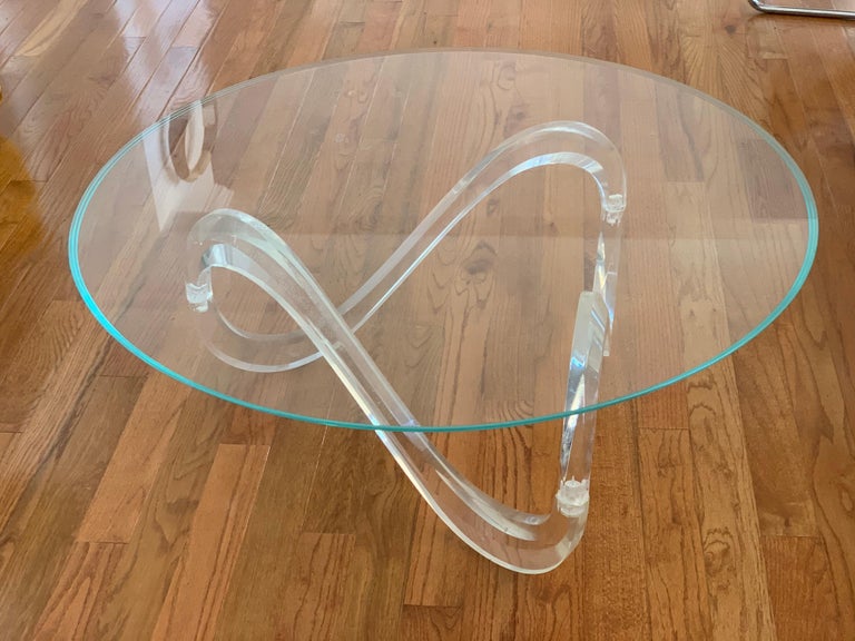 Mid-Century Modern Lucite Swirl and Glass Top Cocktail Coffee Table For Sale 10