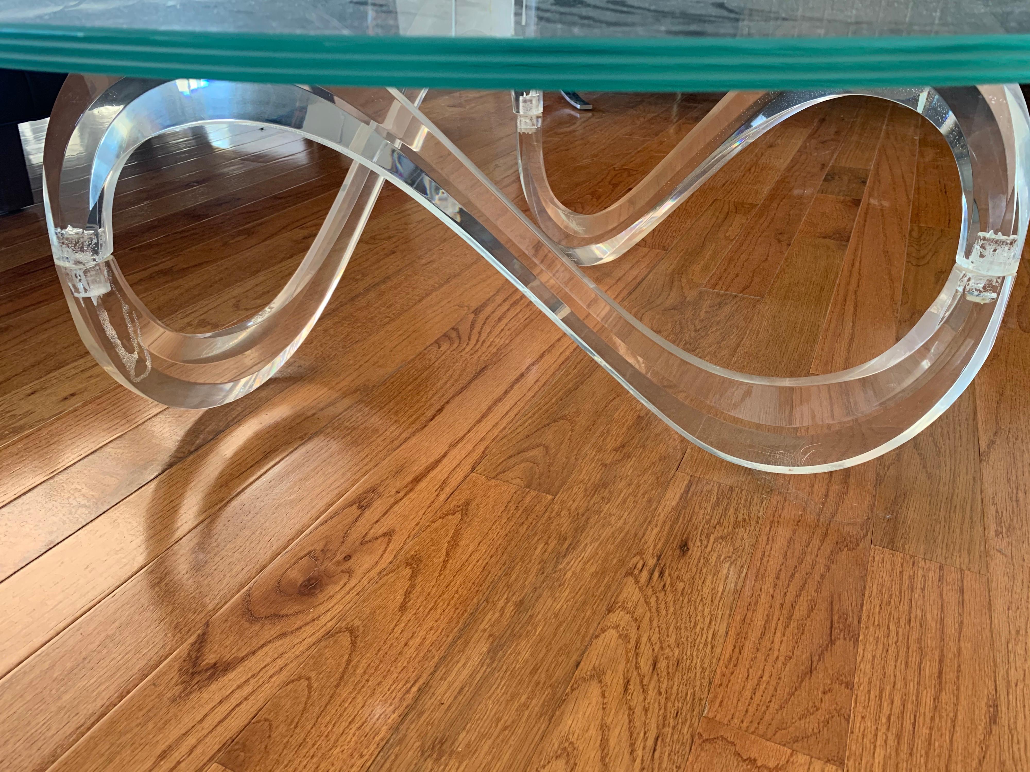 Mid-Century Modern Lucite Swirl and Glass Top Cocktail Coffee Table 1