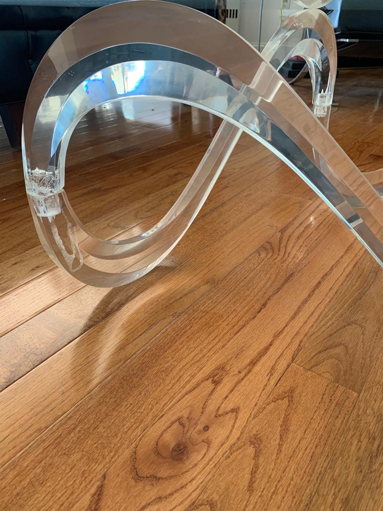 Mid-Century Modern Lucite Swirl and Glass Top Cocktail Coffee Table For Sale 3