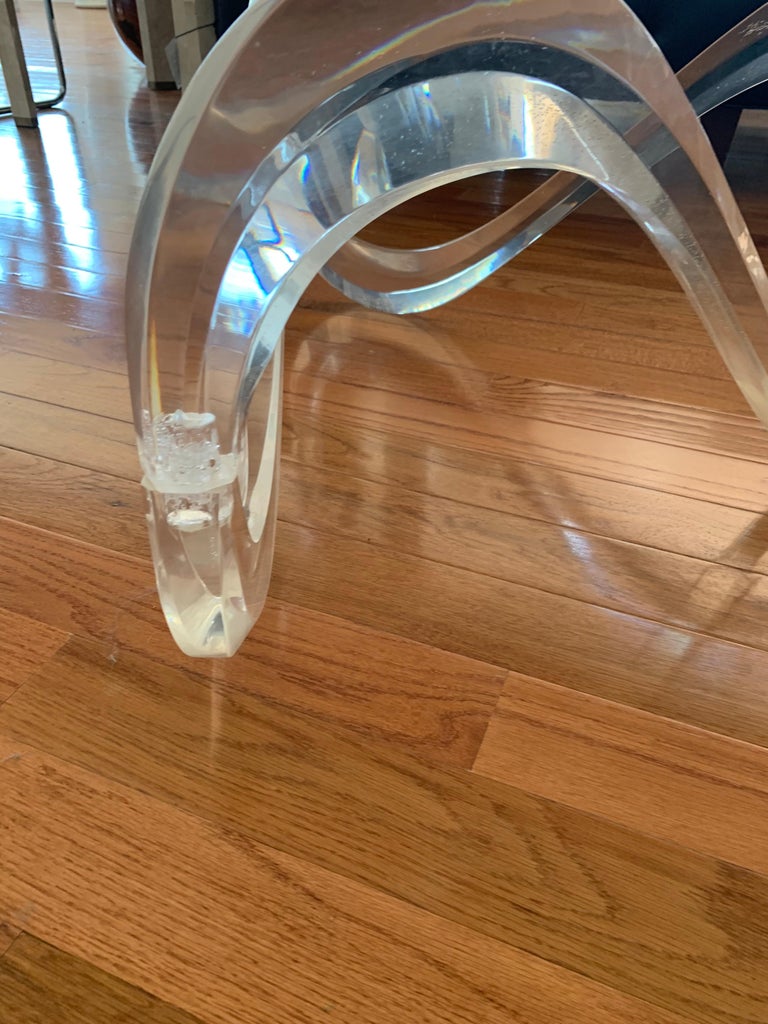 Mid-Century Modern Lucite Swirl and Glass Top Cocktail Coffee Table For Sale 4