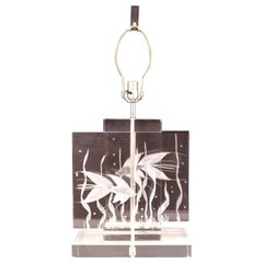 Mid-Century Modern Lucite Table Lamp with Incised Fish Theme