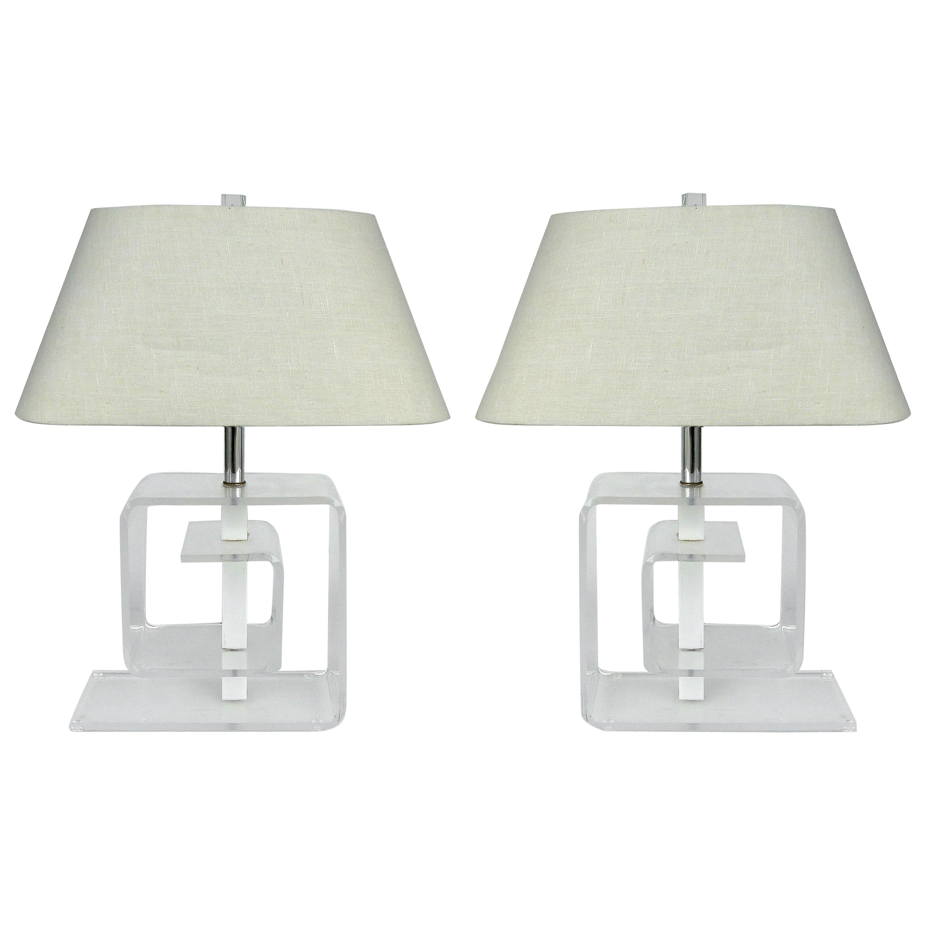 Mid-Century Modern Lucite Table Lamps, Pair