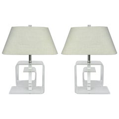 Mid-Century Modern Lucite Table Lamps, Pair