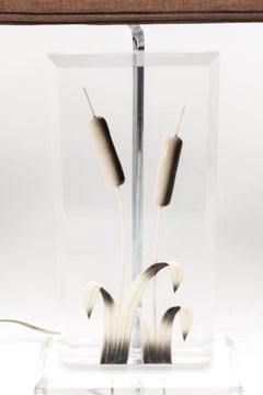 Mid-Century Modern Lucite Table Lamps with Applied Cattails
