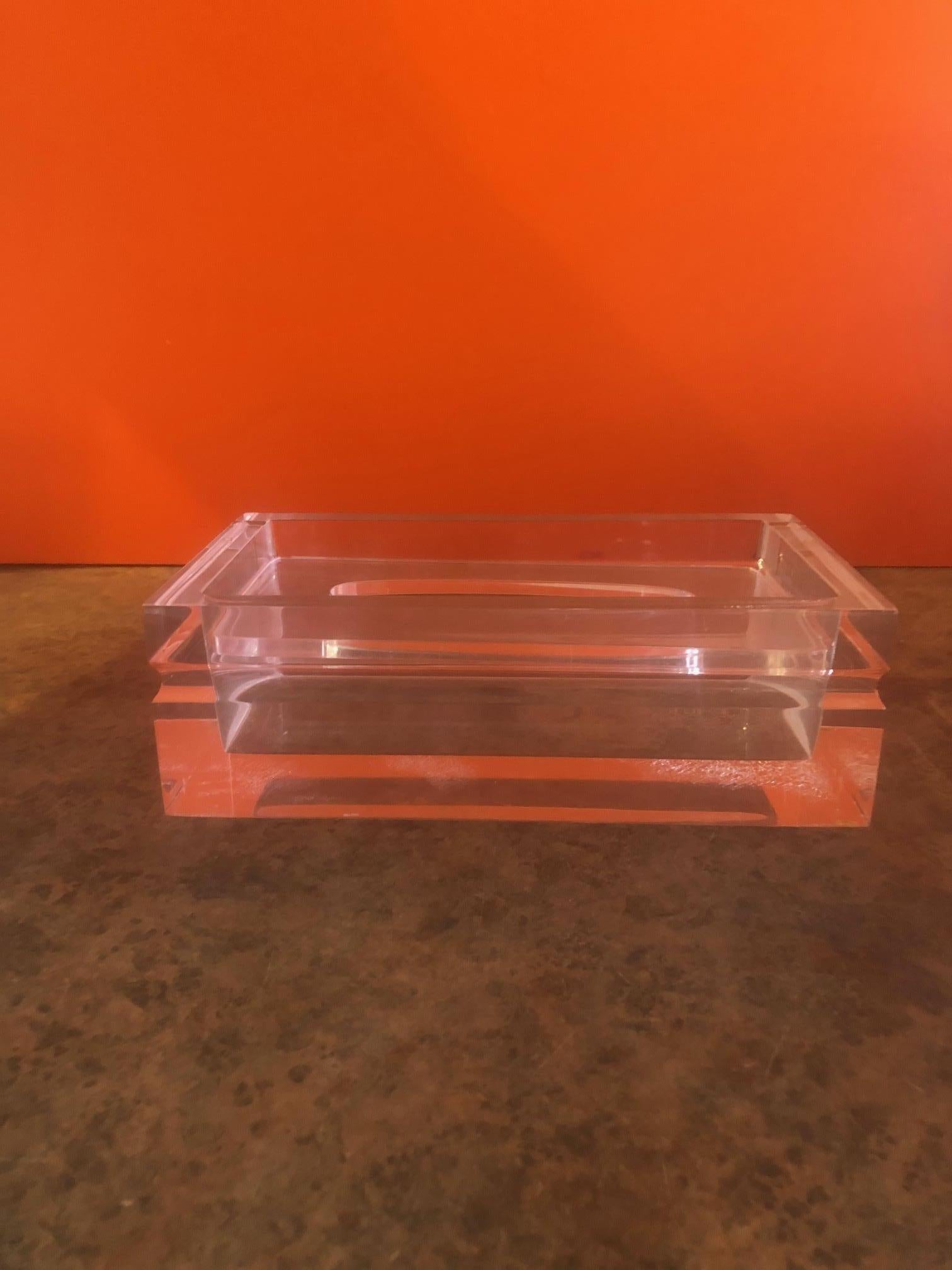 20th Century Mid-Century Modern Lucite Tissue Box in the Style of Charles Hollis Jones For Sale