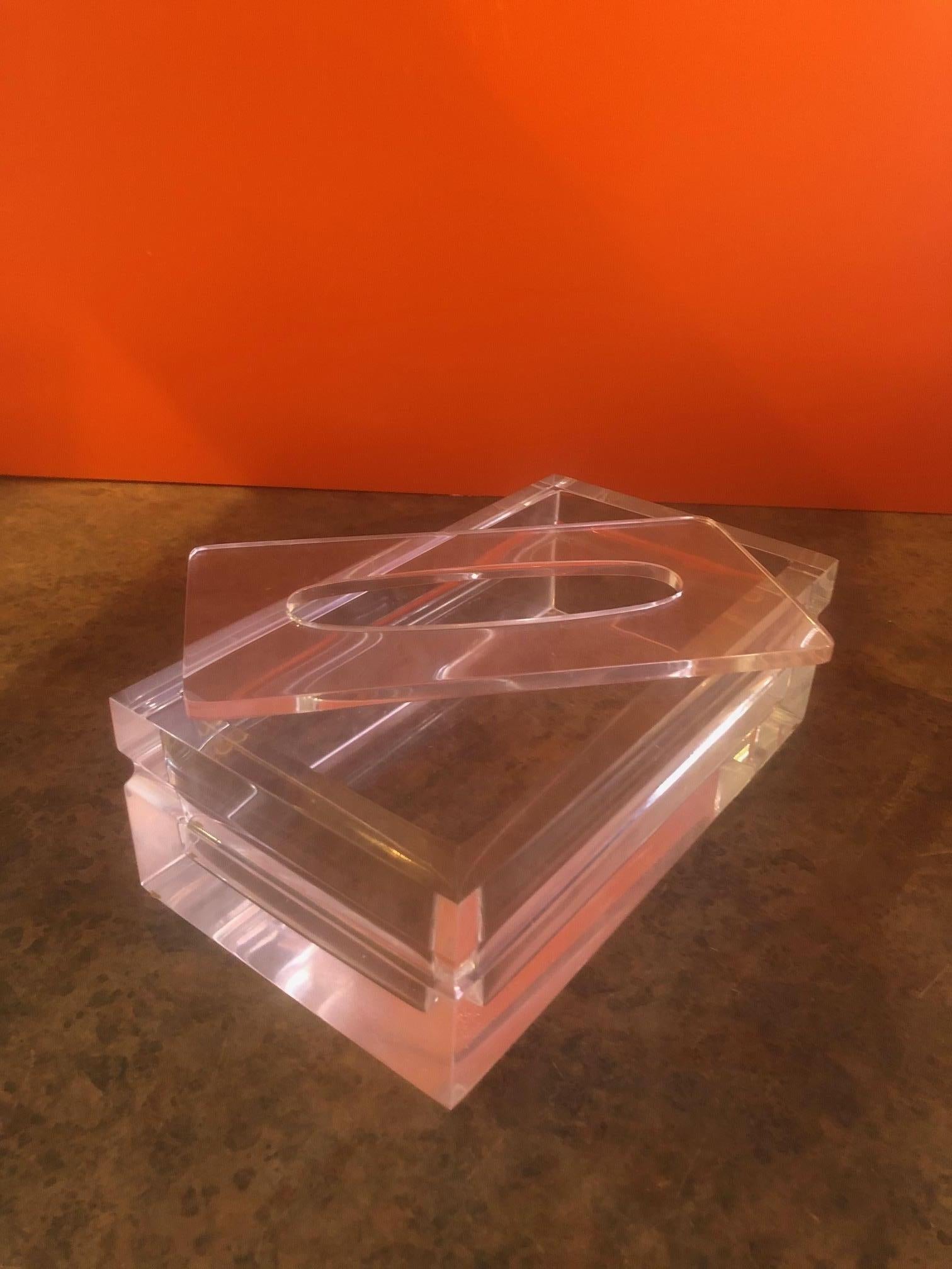 Mid-Century Modern Lucite Tissue Box in the Style of Charles Hollis Jones For Sale 1