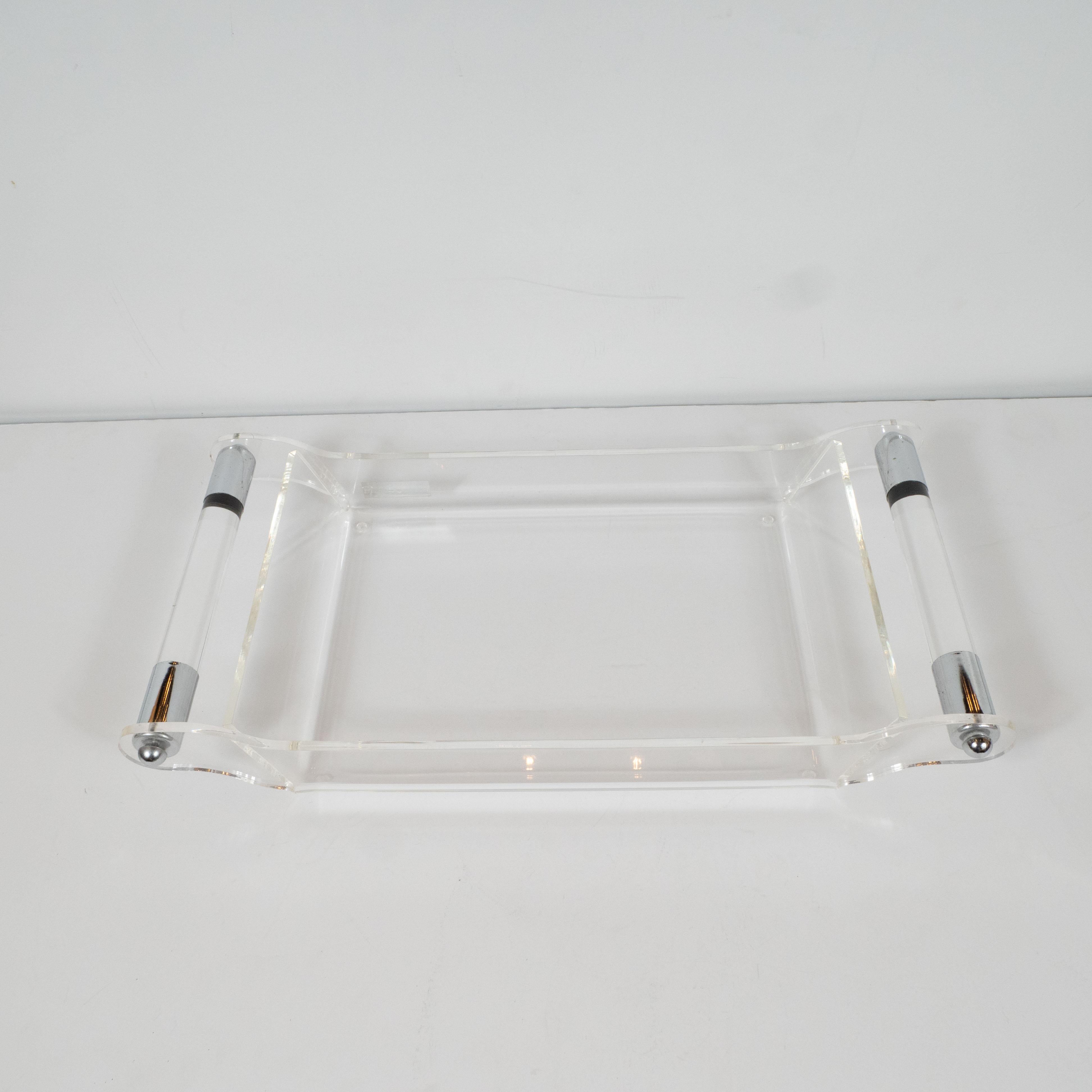 American Mid-Century Modern Lucite Tray with Chrome Fittings by Product Makers