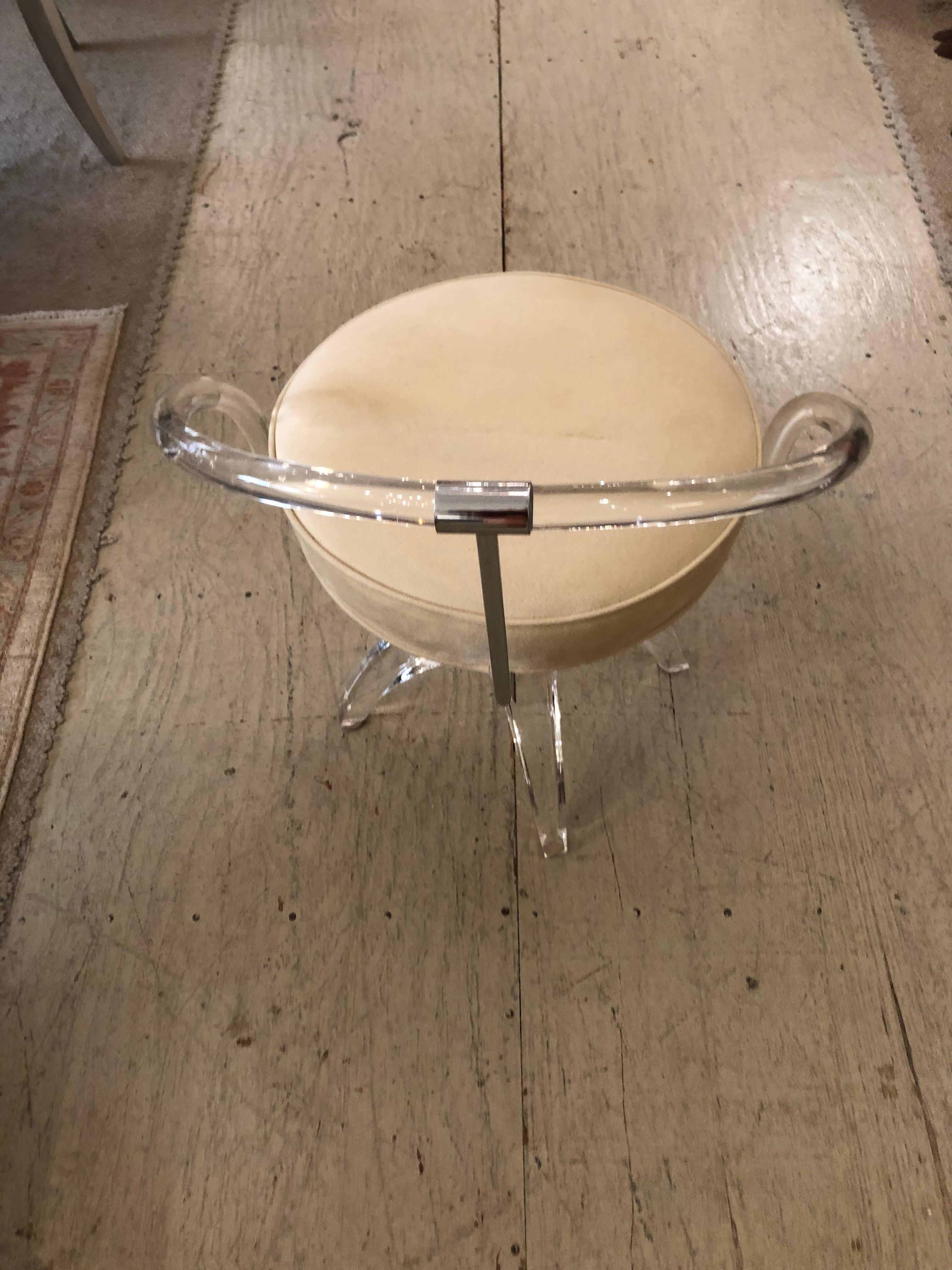 Mid-Century Modern Lucite & Ultrasuede Swivel Vanity Stool Chair 1