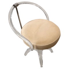 Tabouret de courtoisie pivotant en Lucite et Ultrasuède de la fin du siècle dernier