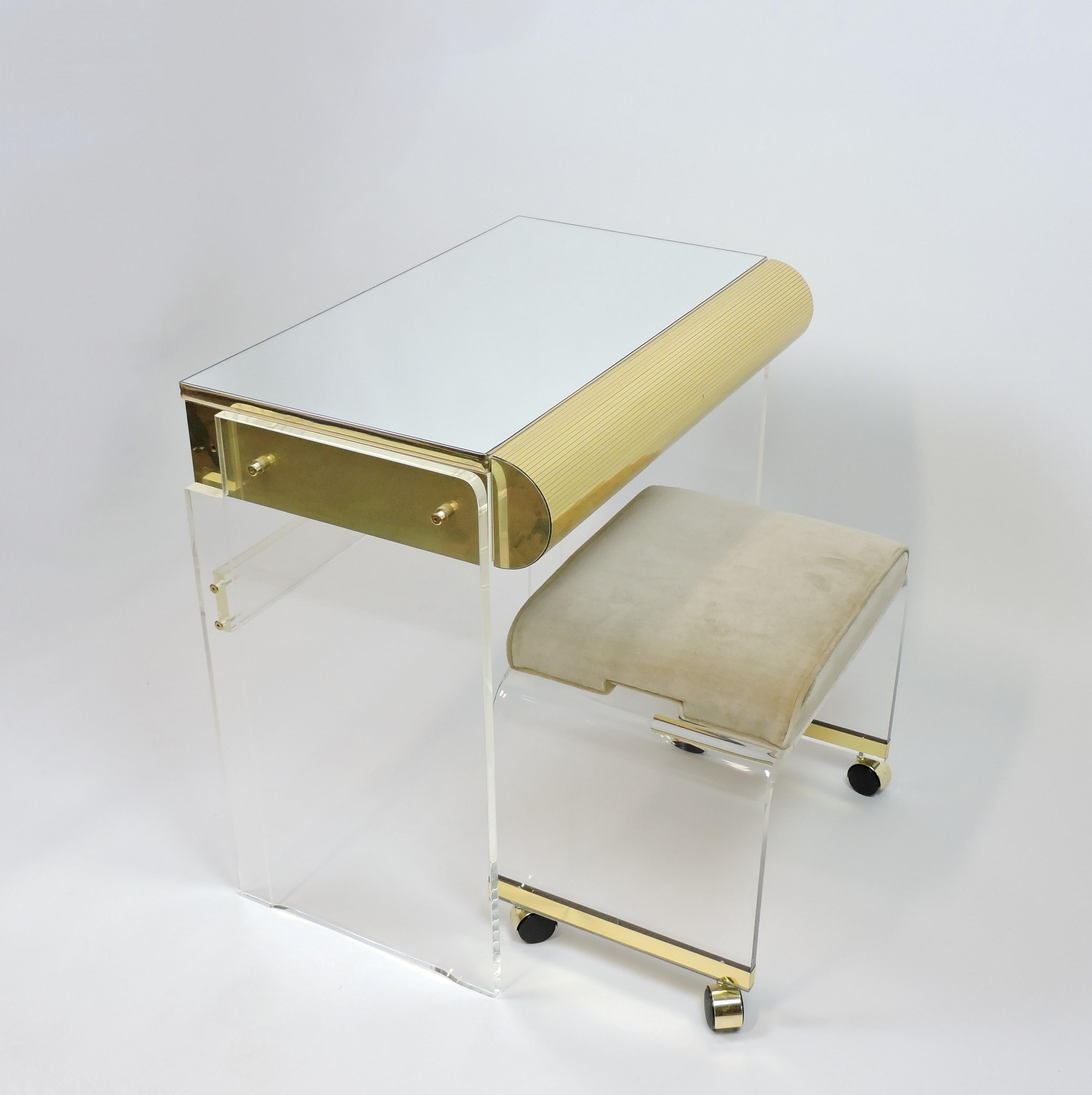 American Mid-Century Modern Lucite Vanity and Stool by Hill Manufacturing