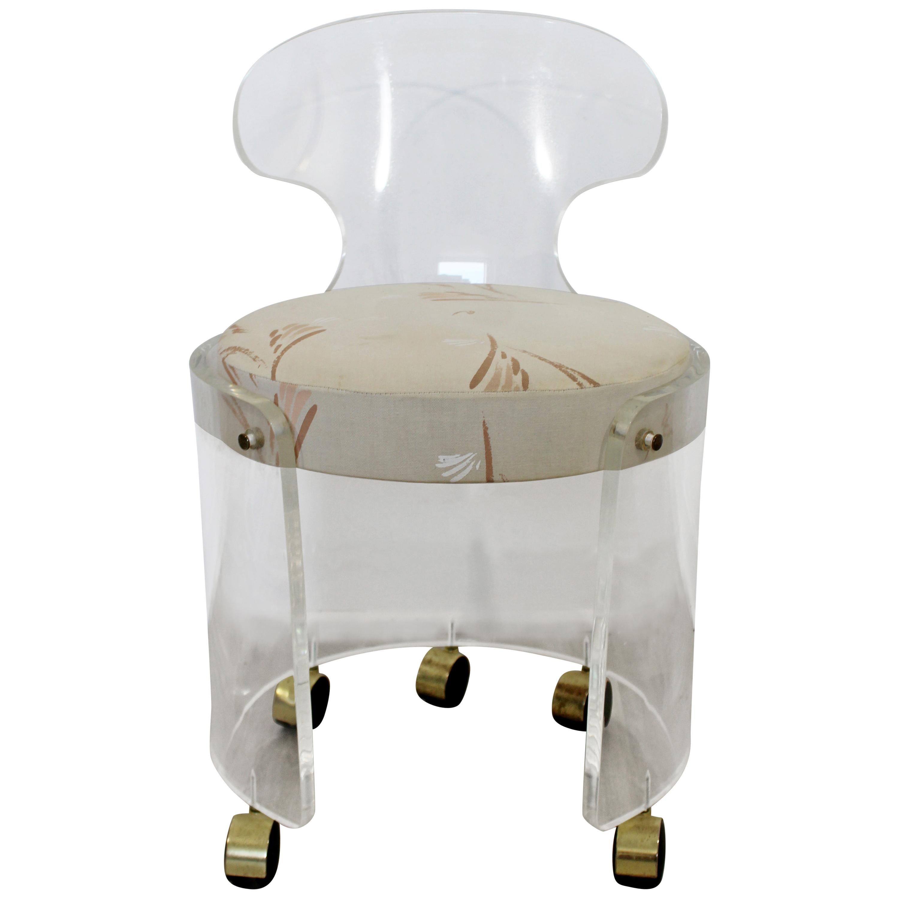 Mid-Century Modern Lucite Vanity Chair Wheels Charles Hollis Jones for Hill 70s