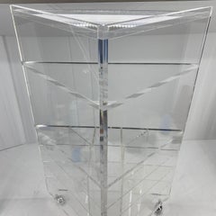 Mid-Century Modern Lucite Vanity Corner Cart with Chrome Wheels