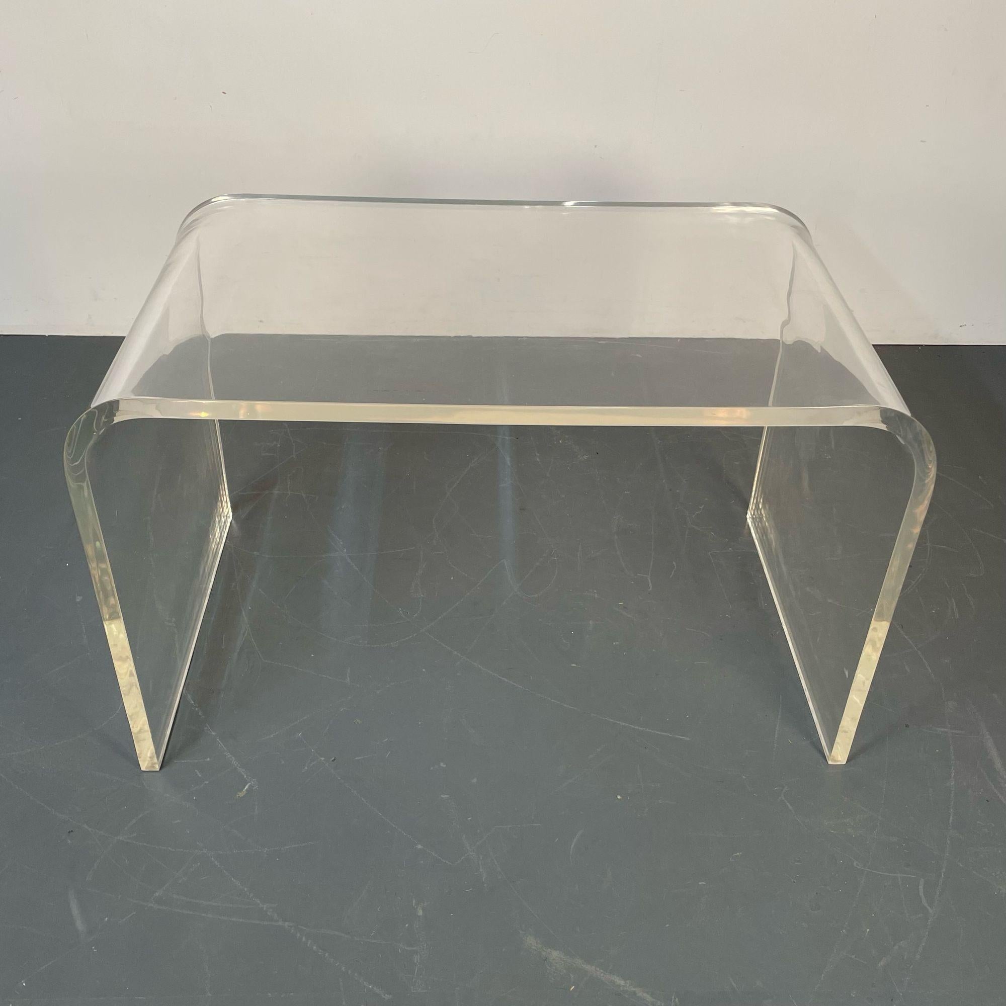 Mid-Century Modern Lucite Waterfall Console / Writing Table or Desk
 
A nice U shaped Lucite writing table or console that can sit center in any room
 
48