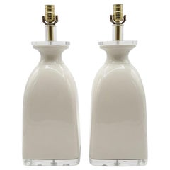 Mid Century Modern Lucite & White Ceramic Large Scale Lamps Pair