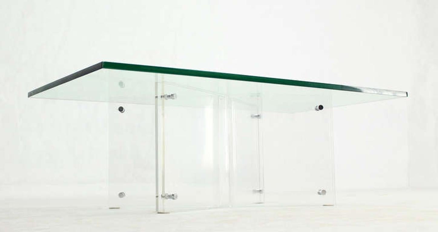 20th Century Mid-Century Modern Lucite X Base Glass Top Rectangle Coffee Table  For Sale