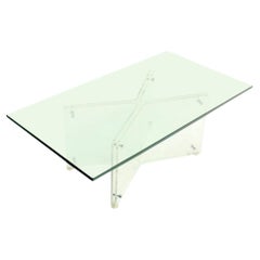 Vintage Mid-Century Modern Lucite X Base Glass Top Rectangle Coffee Table 