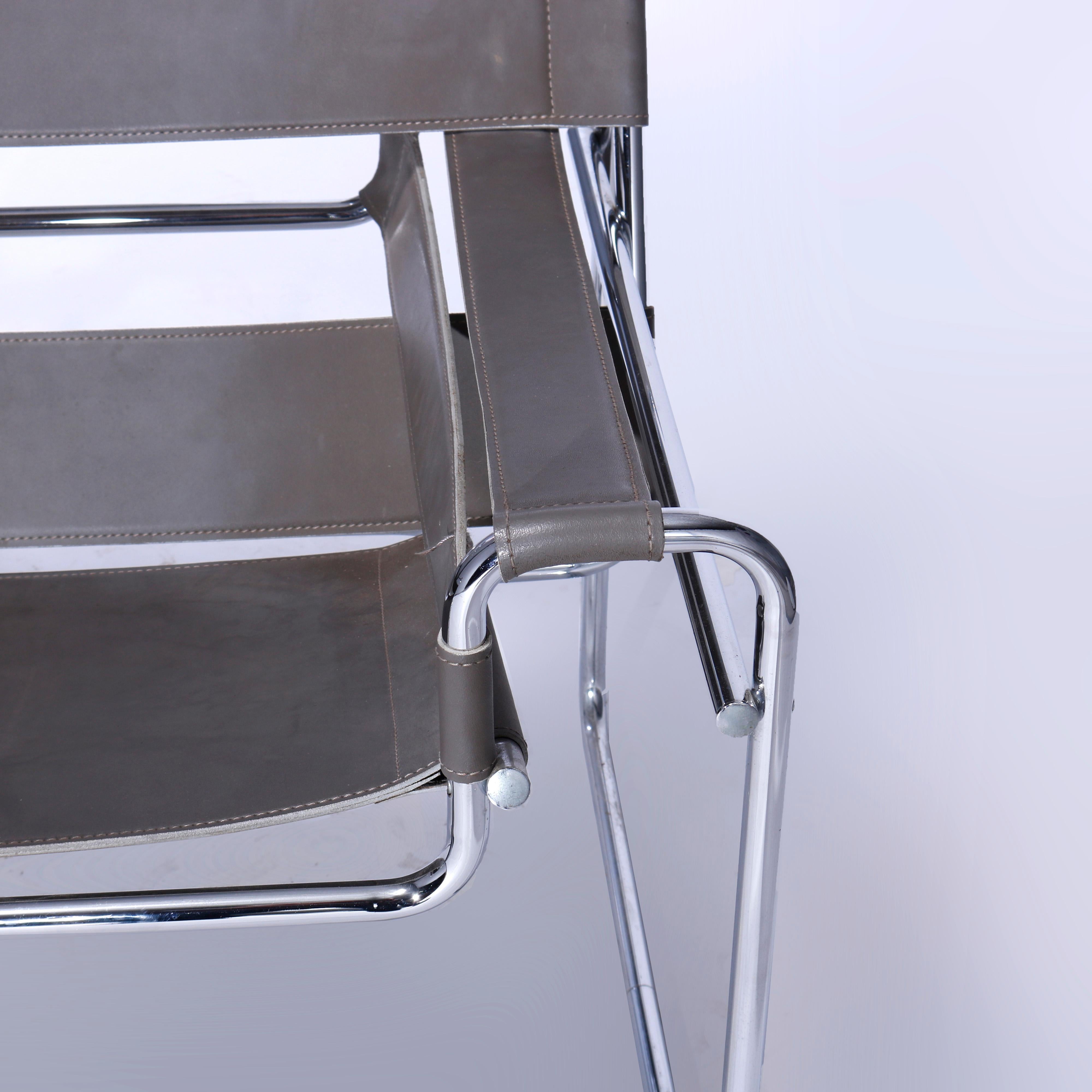Upholstery Mid Century Modern Marcel Brewer Chrome Wassily Chair, 20th C