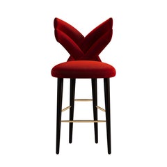 Mid-Century Modern Luna Bar Chair Cotton Velvet Walnut Wood
