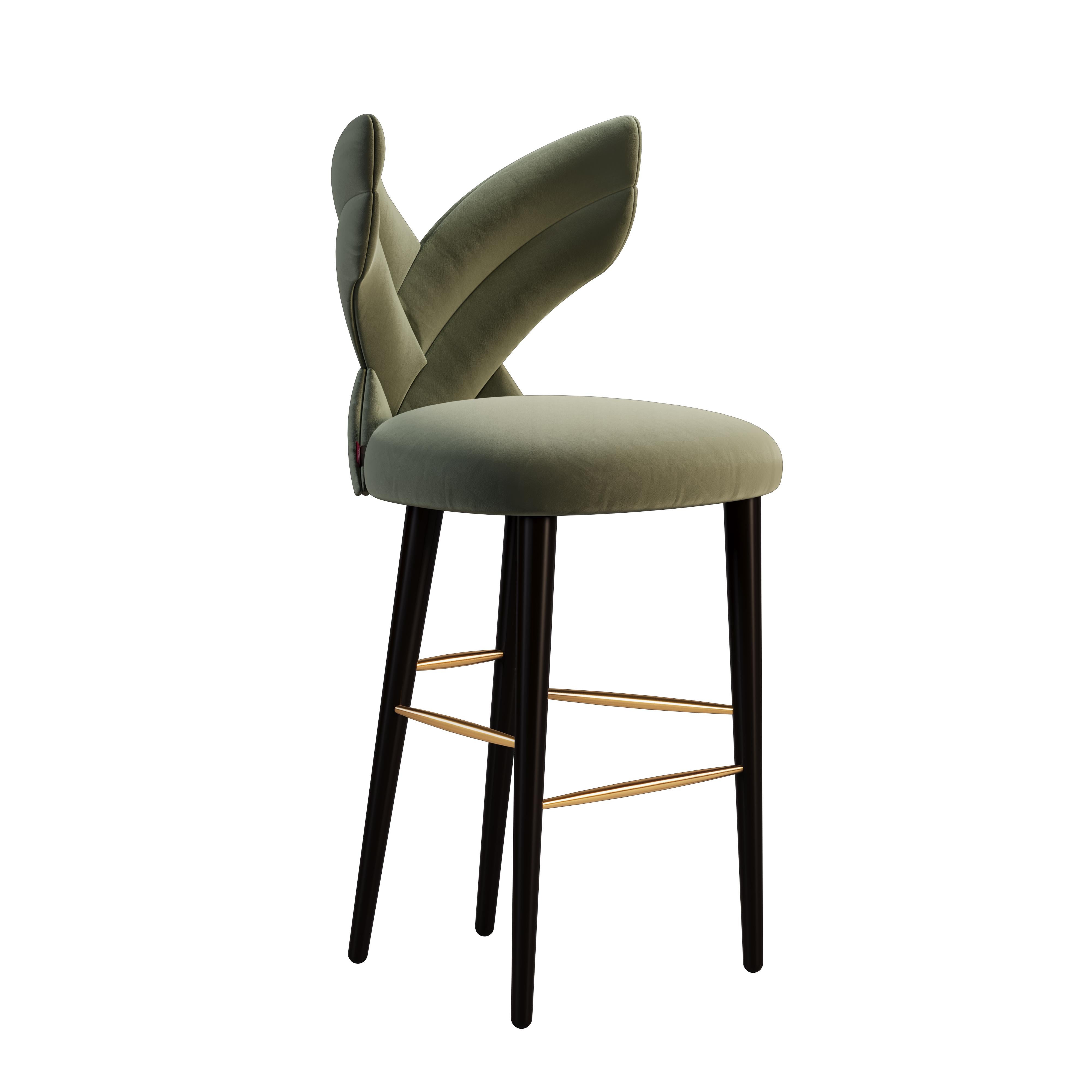 Portuguese Mid-Century Modern Luna Bar Chair Cotton Velvet Walnut Wood For Sale