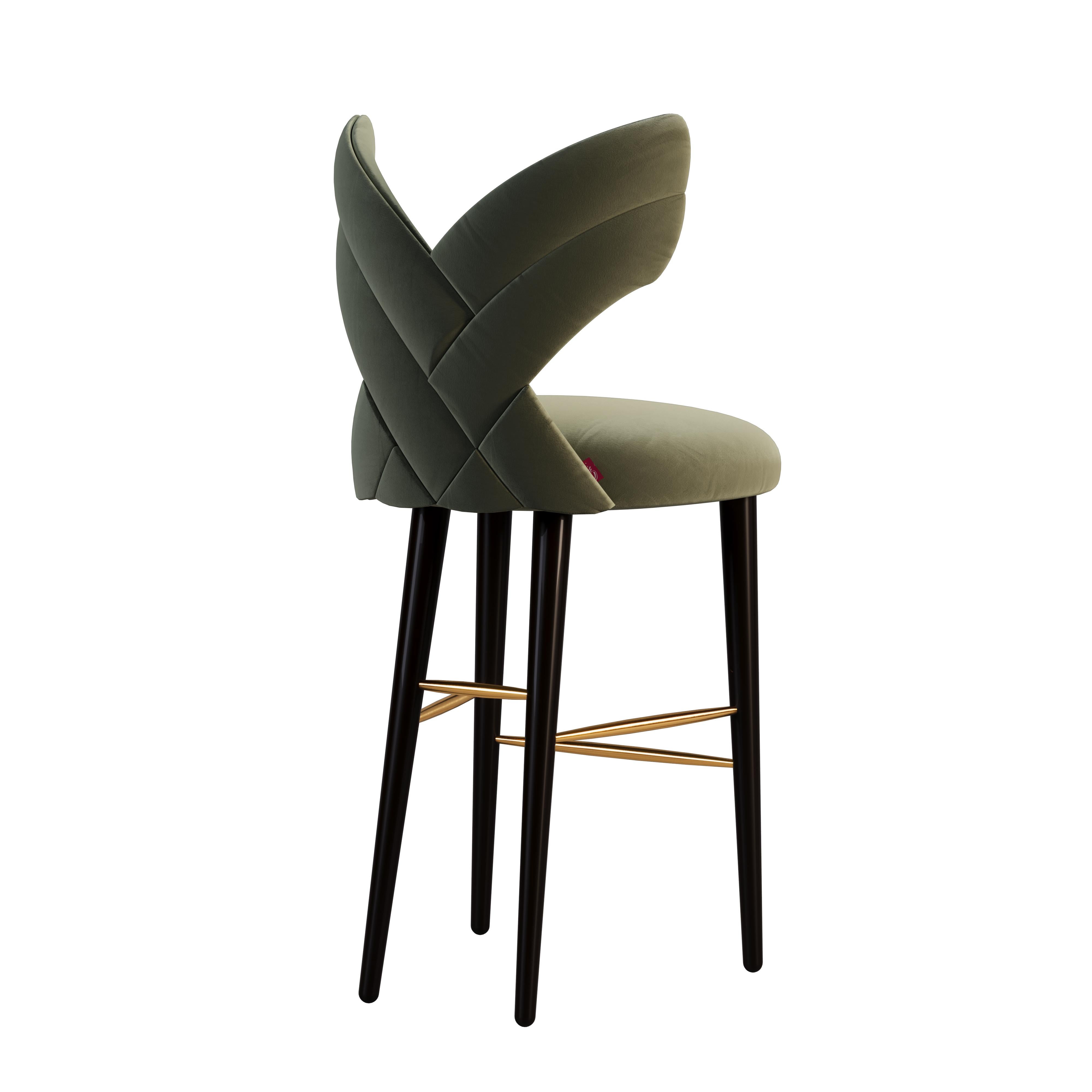 Contemporary Mid-Century Modern Luna Bar Chair Cotton Velvet Walnut Wood For Sale
