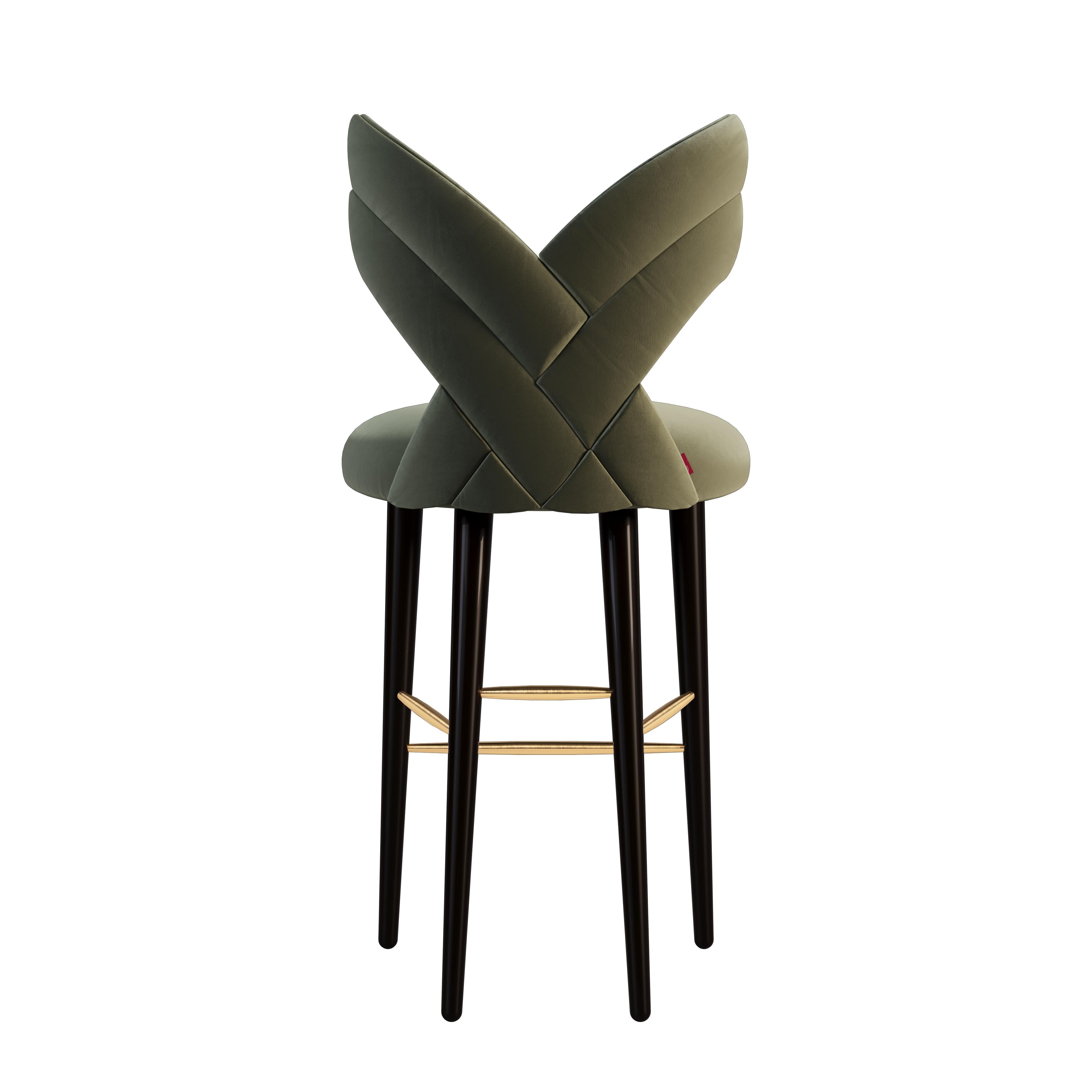 Mid-Century Modern Luna Bar Chair Cotton Velvet Walnut Wood For Sale 1
