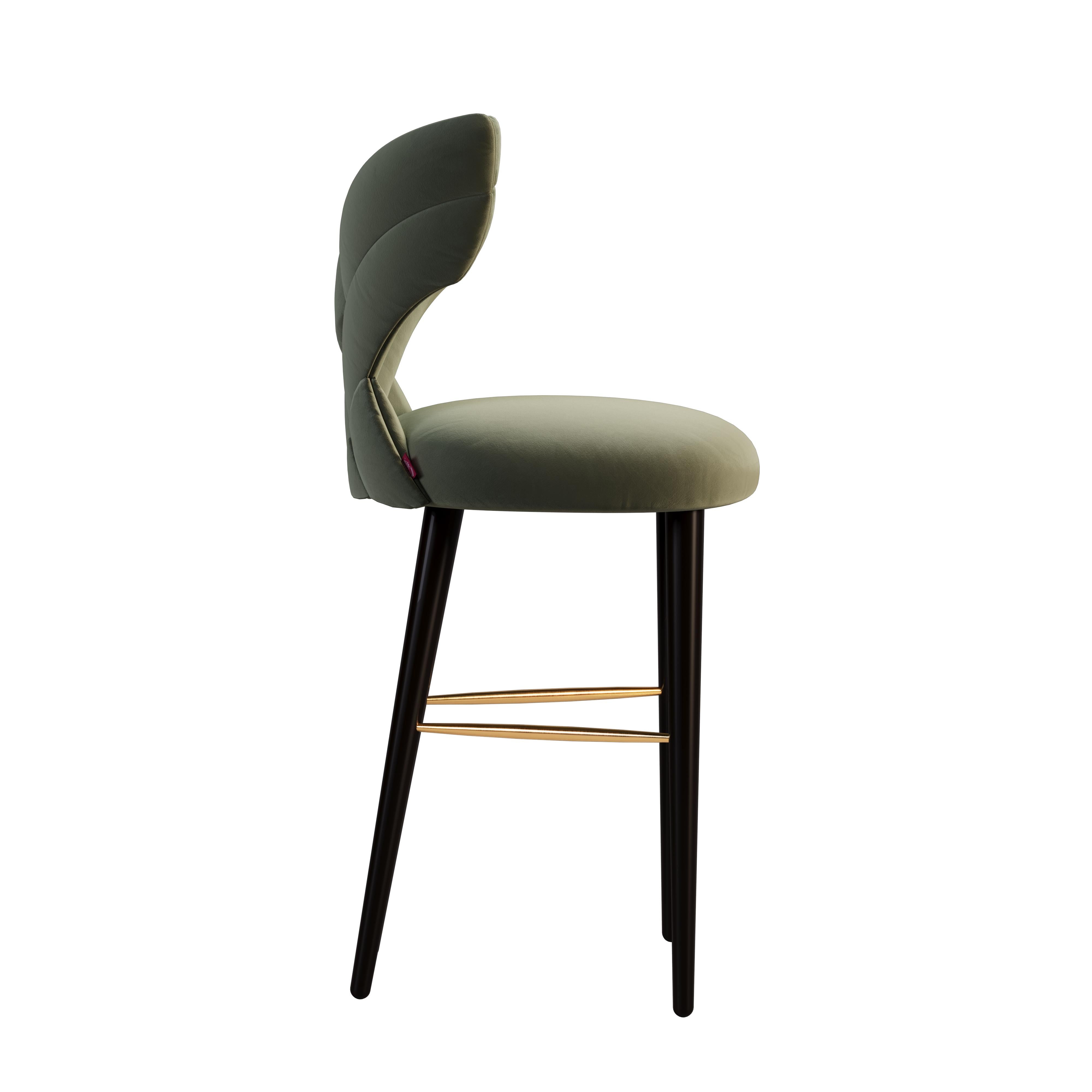 Mid-Century Modern Luna Bar Chair Cotton Velvet Walnut Wood For Sale 2