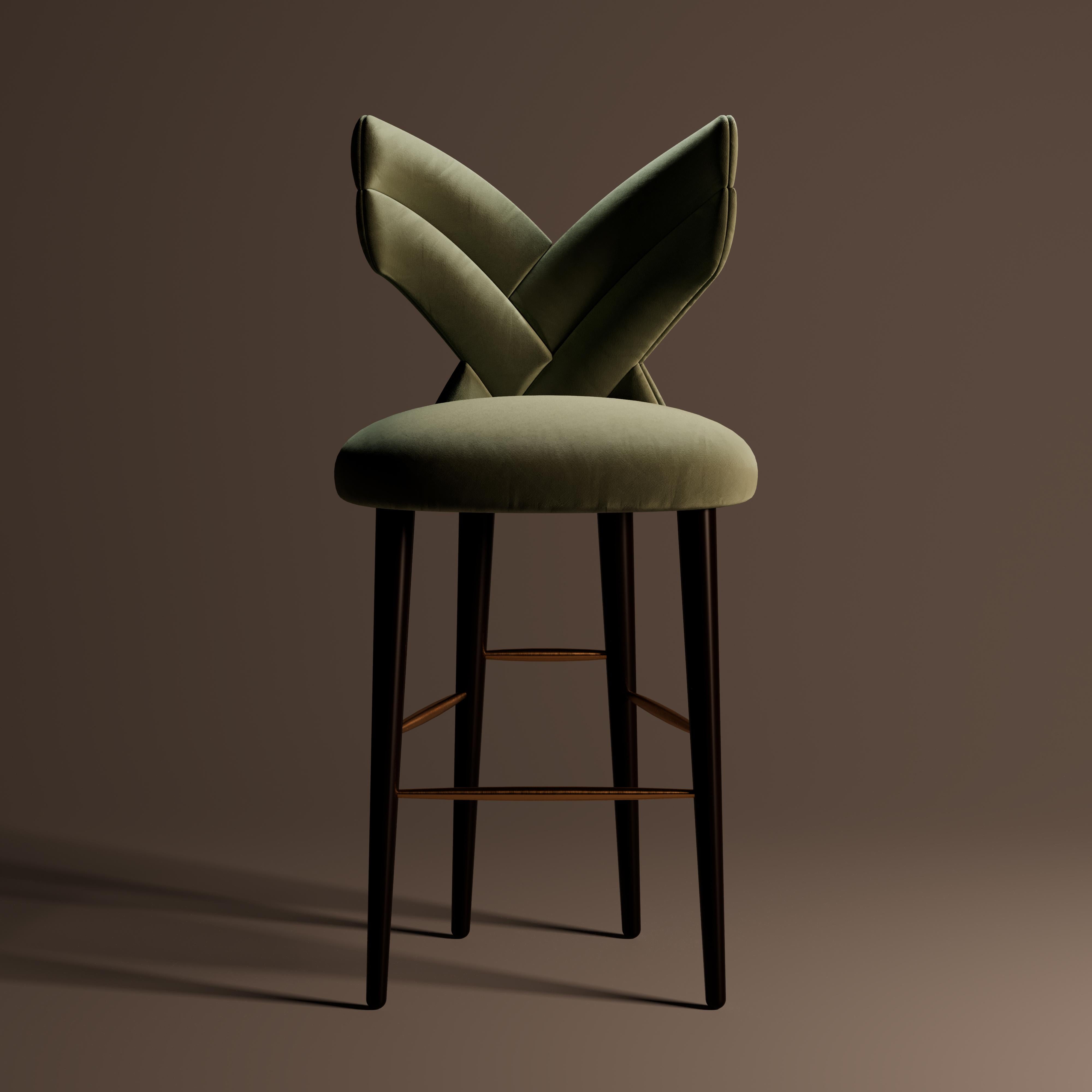 Mid-Century Modern Luna Bar Chair Cotton Velvet Walnut Wood For Sale 3