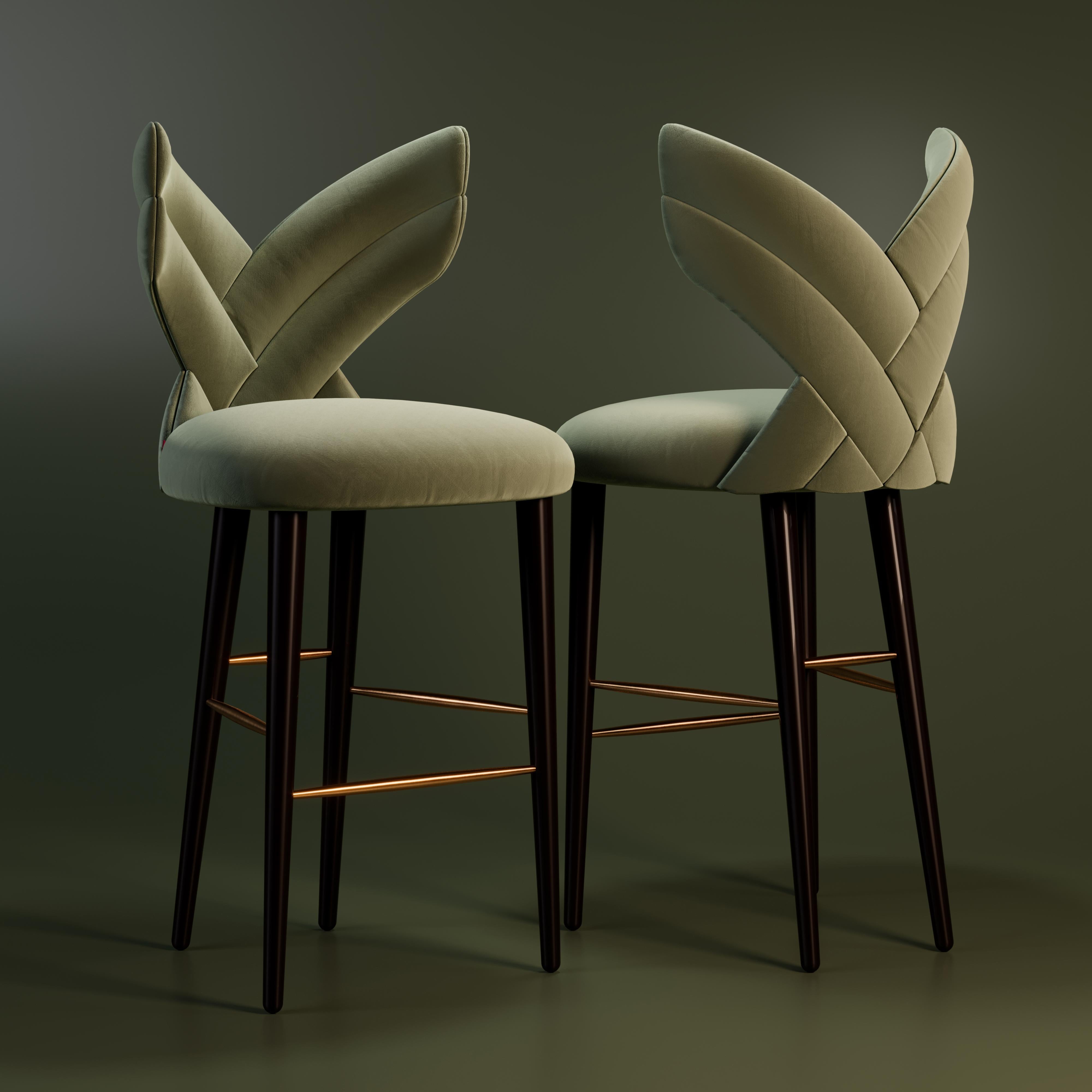 Mid-Century Modern Luna Bar Chair Cotton Velvet Walnut Wood For Sale 4