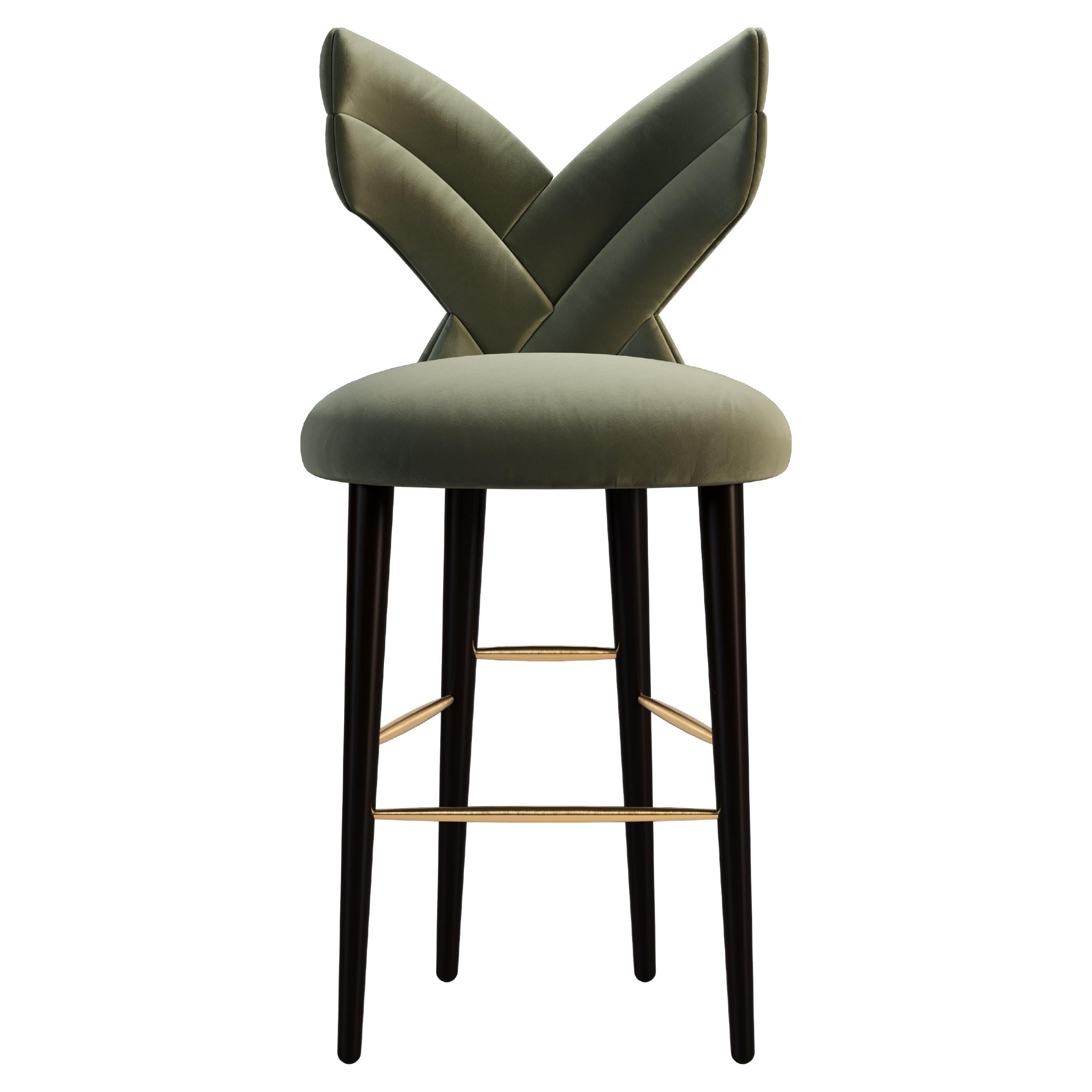 Mid-Century Modern Luna Bar Chair Cotton Velvet Walnut Wood For Sale