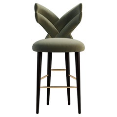 Mid-Century Modern Luna Bar Chair Cotton Velvet Walnut Wood