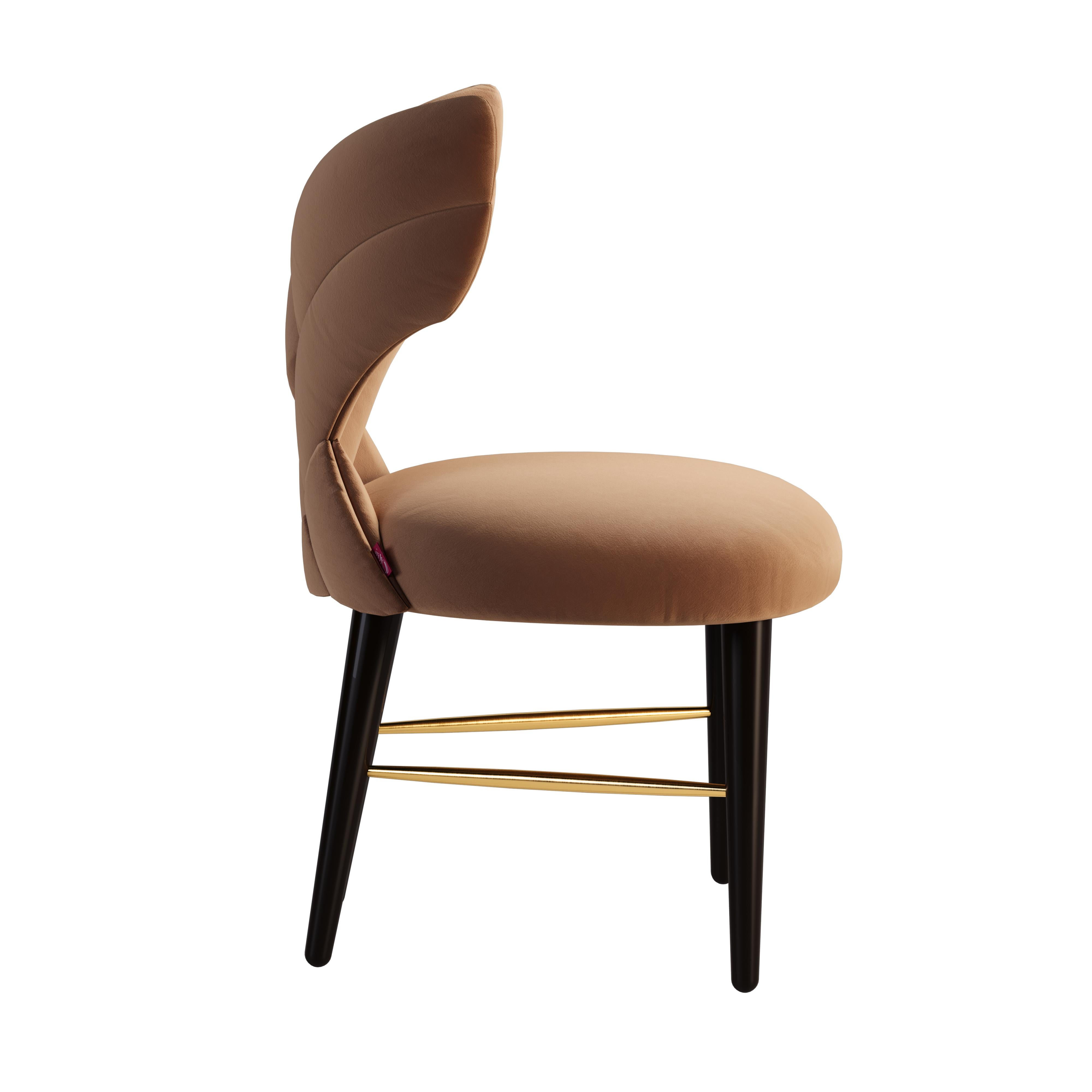 Mid-Century Modern Luna Dining Chair Cotton Velvet Walnut Wood For Sale 4