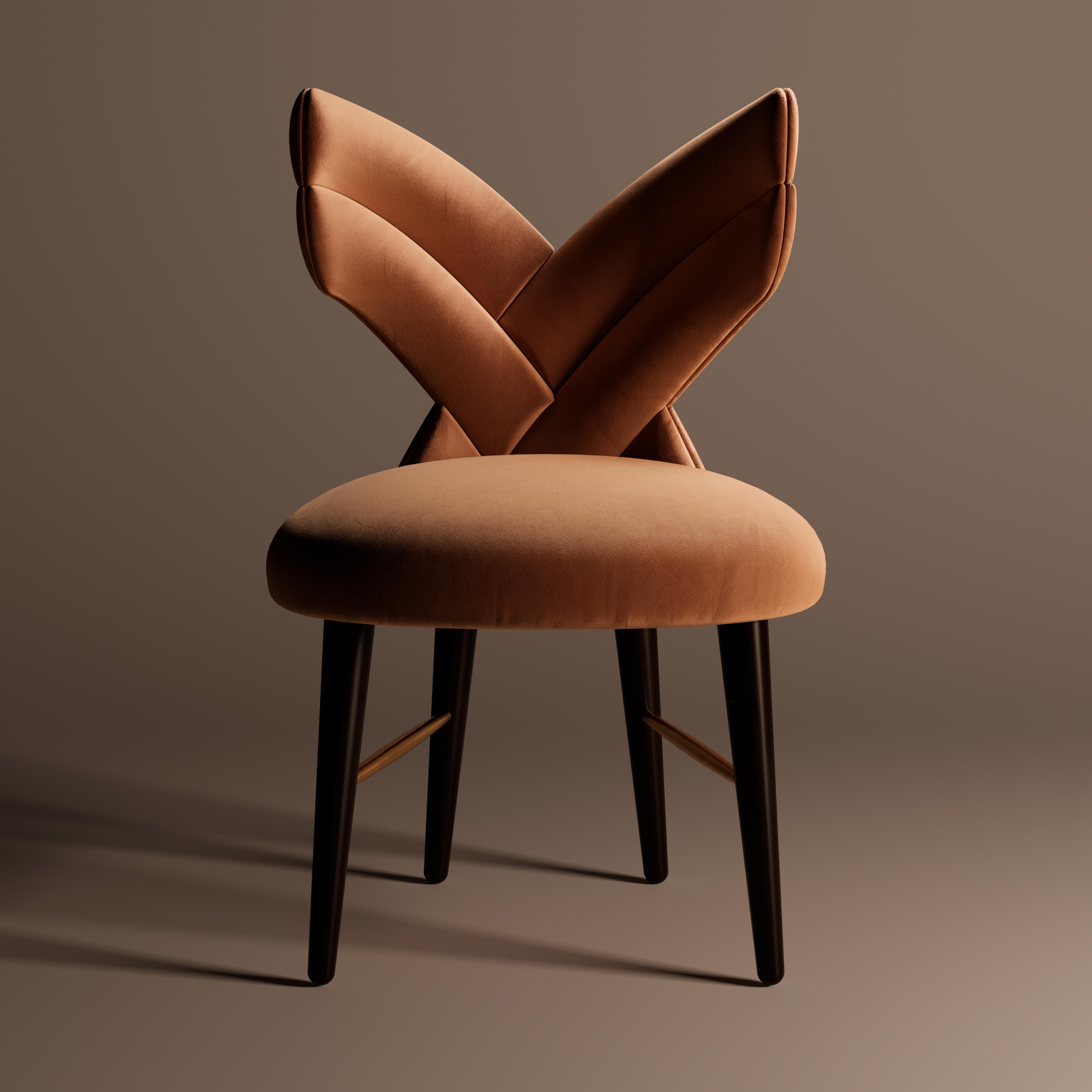 Mid-Century Modern Luna Dining Chair Cotton Velvet Walnut Wood In New Condition For Sale In RIO TINTO, PT