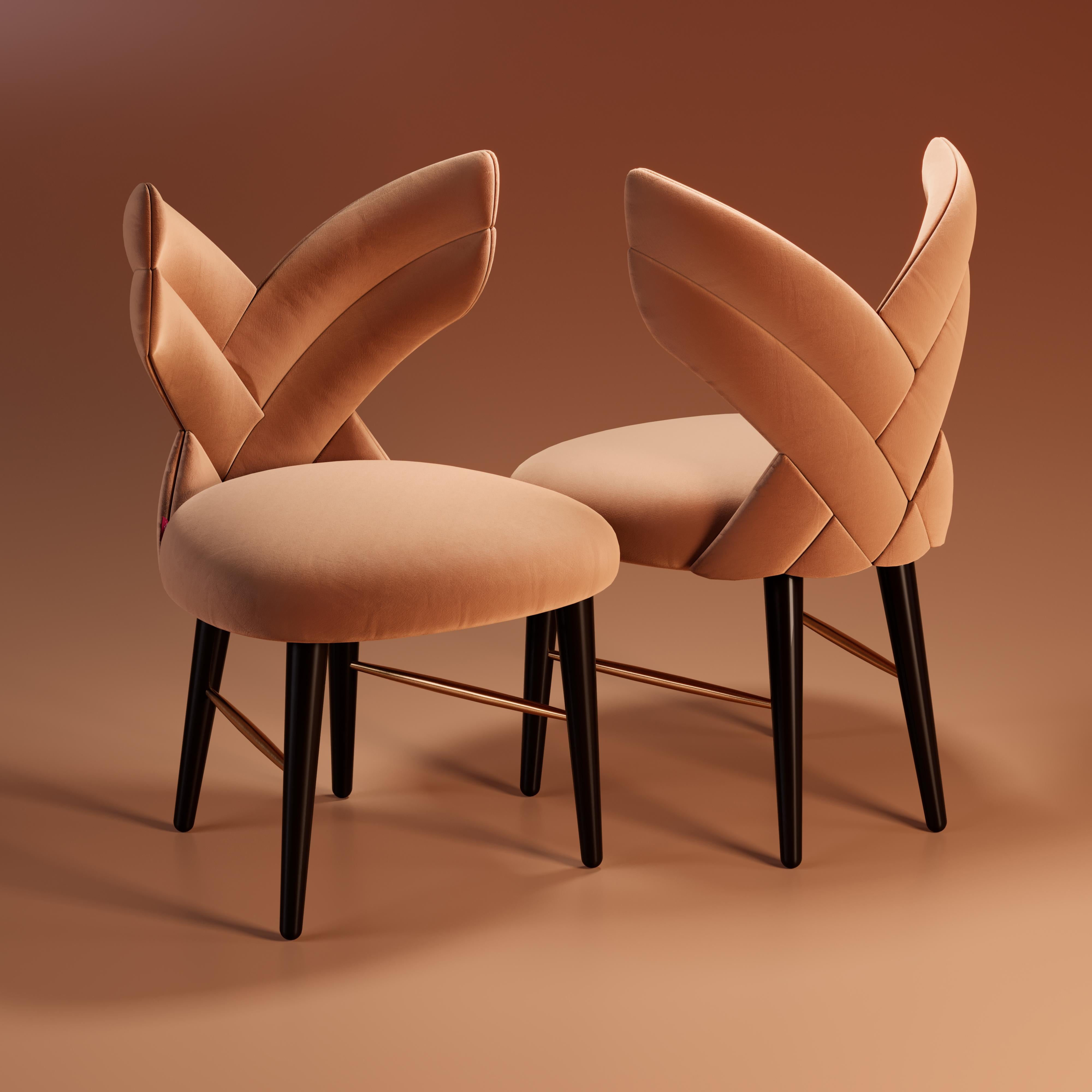 Contemporary Mid-Century Modern Luna Dining Chair Cotton Velvet Walnut Wood For Sale