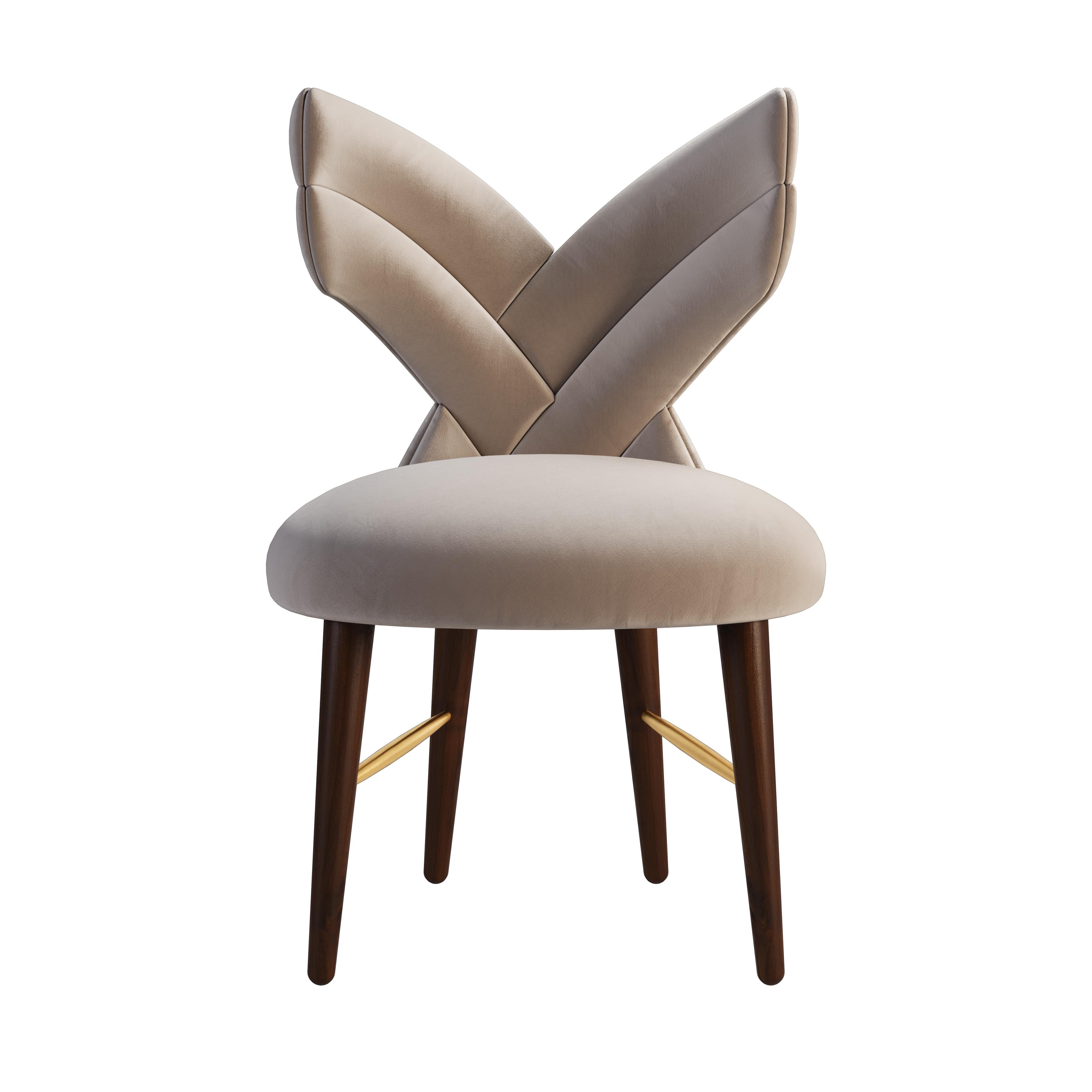 Mid-Century Modern Luna Dining Chair Cotton Velvet Walnut Wood For Sale 1