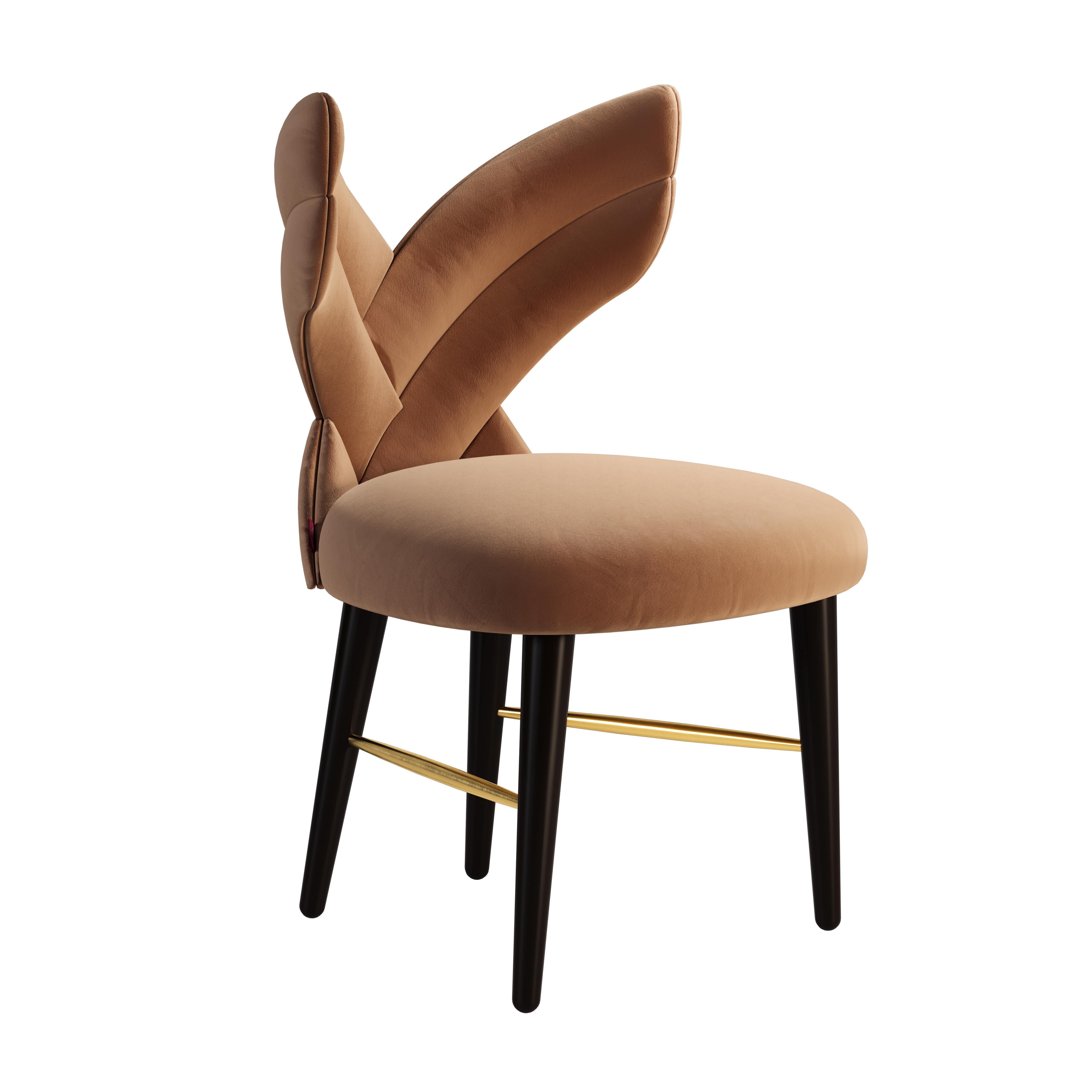 Mid-Century Modern Luna Dining Chair Cotton Velvet Walnut Wood For Sale 2