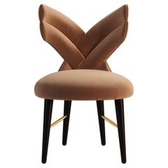 Mid-Century Modern Luna Dining Chair Cotton Velvet Walnut Wood
