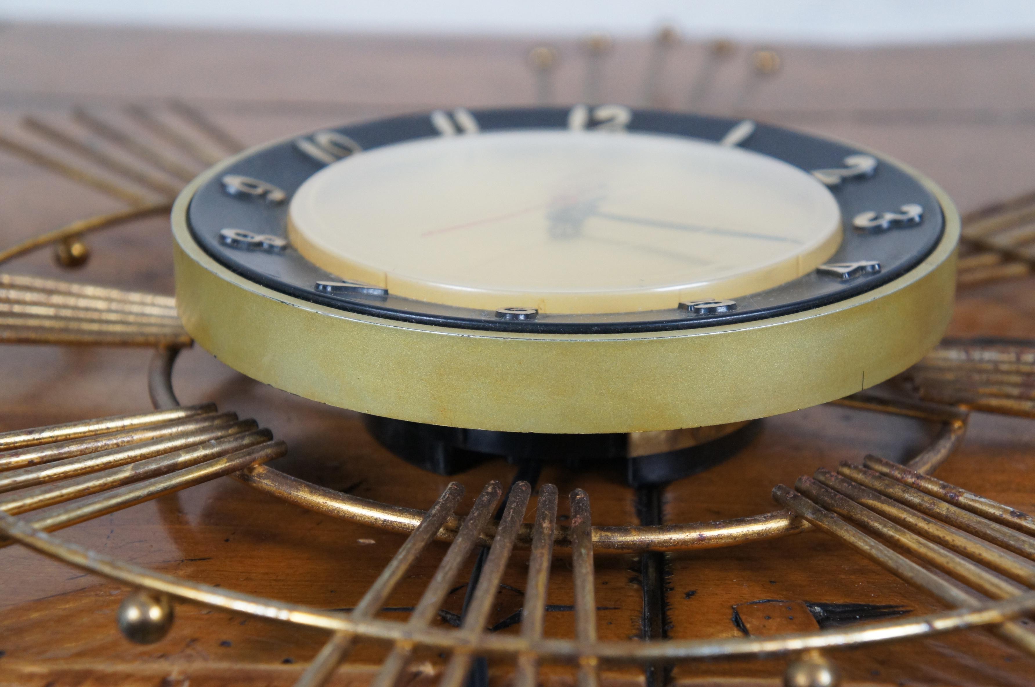 20th Century Mid Century Modern Lux Robert Shaw Fulton Brass Atomic Sunburst Wall Clock 28