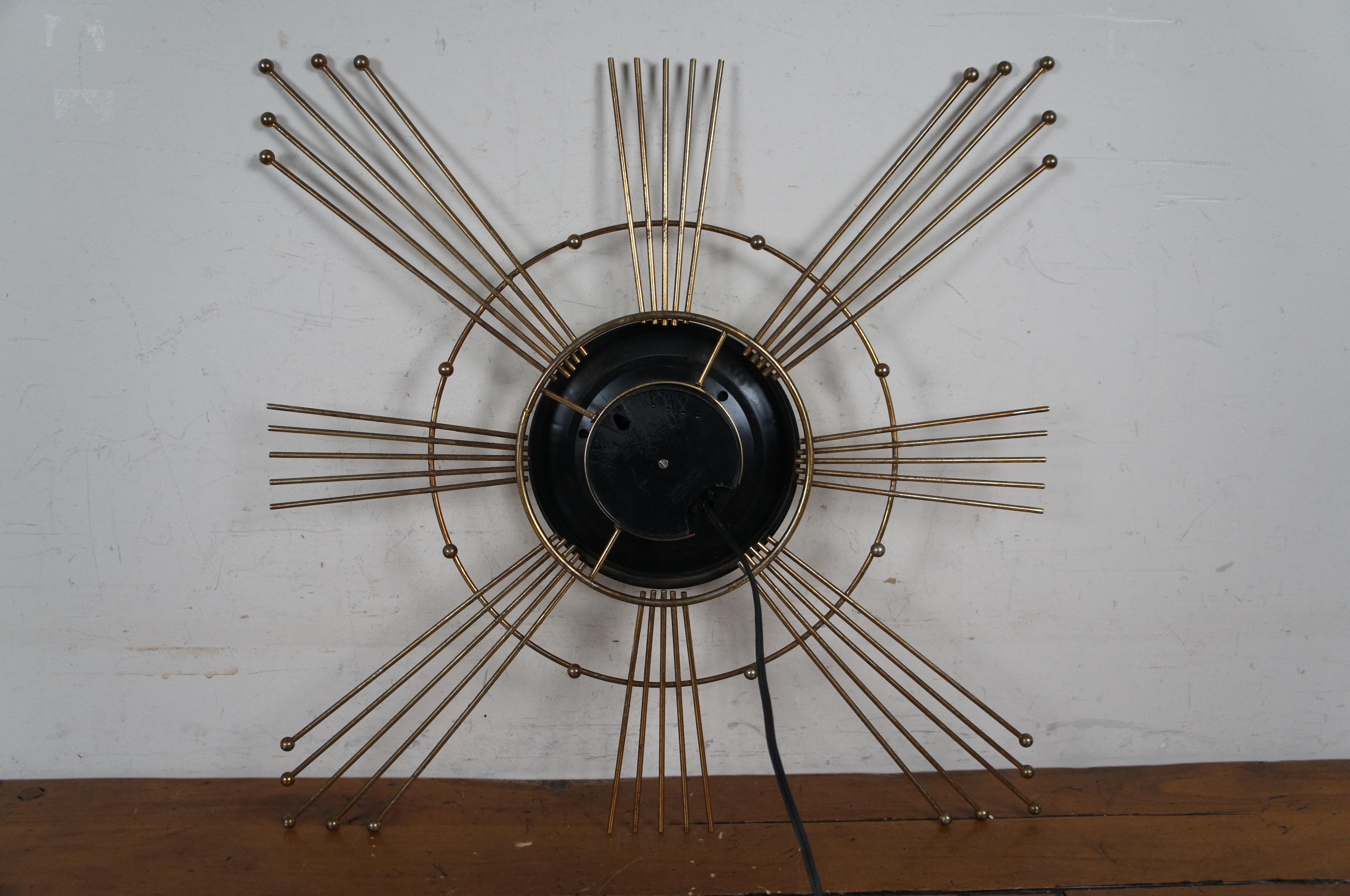 Mid Century Modern Lux Robert Shaw Fulton Brass Atomic Sunburst Wall Clock 28