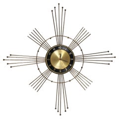 Mid Century Modern Lux Robert Shaw Fulton Brass Atomic Sunburst Wall Clock 28"