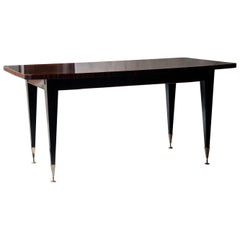 Mid-Century Modern Macassar Ebony Brass Black Dining Table, Italy, 1940