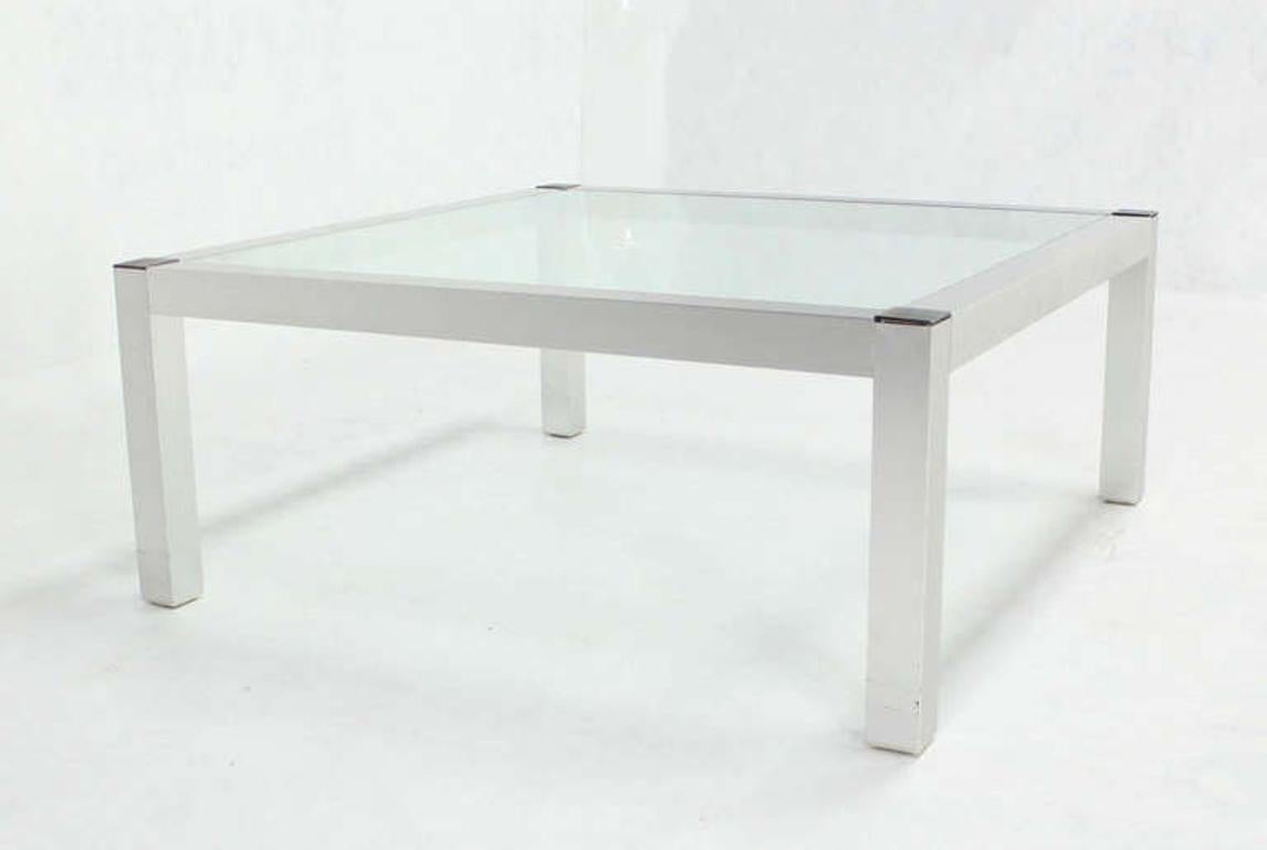 American Mid-Century Modern Machined Metal Base Glass Top Coffee Table Modernist  For Sale