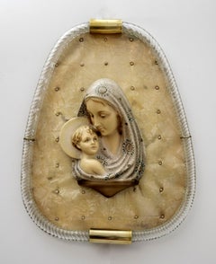 Mid-Century Modern Madonna with Child Murano Glass Torchon Frame by Venini, 50s