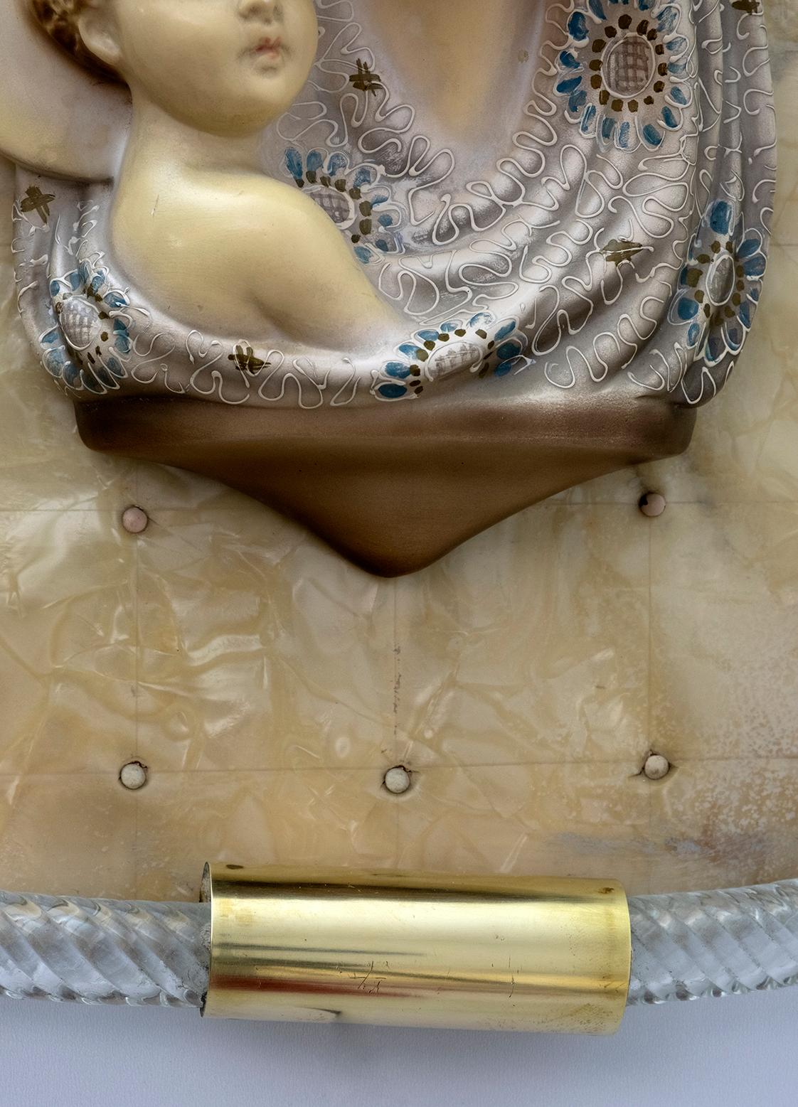 Verre de Murano Cadre Torchon en verre de Murano pour la Madonna et le Child Modernes du milieu du siècle, Venini, années 50 en vente