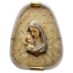Mid-Century Modern Madonna with Child Murano Glass Torchon Frame by Venini, 50s