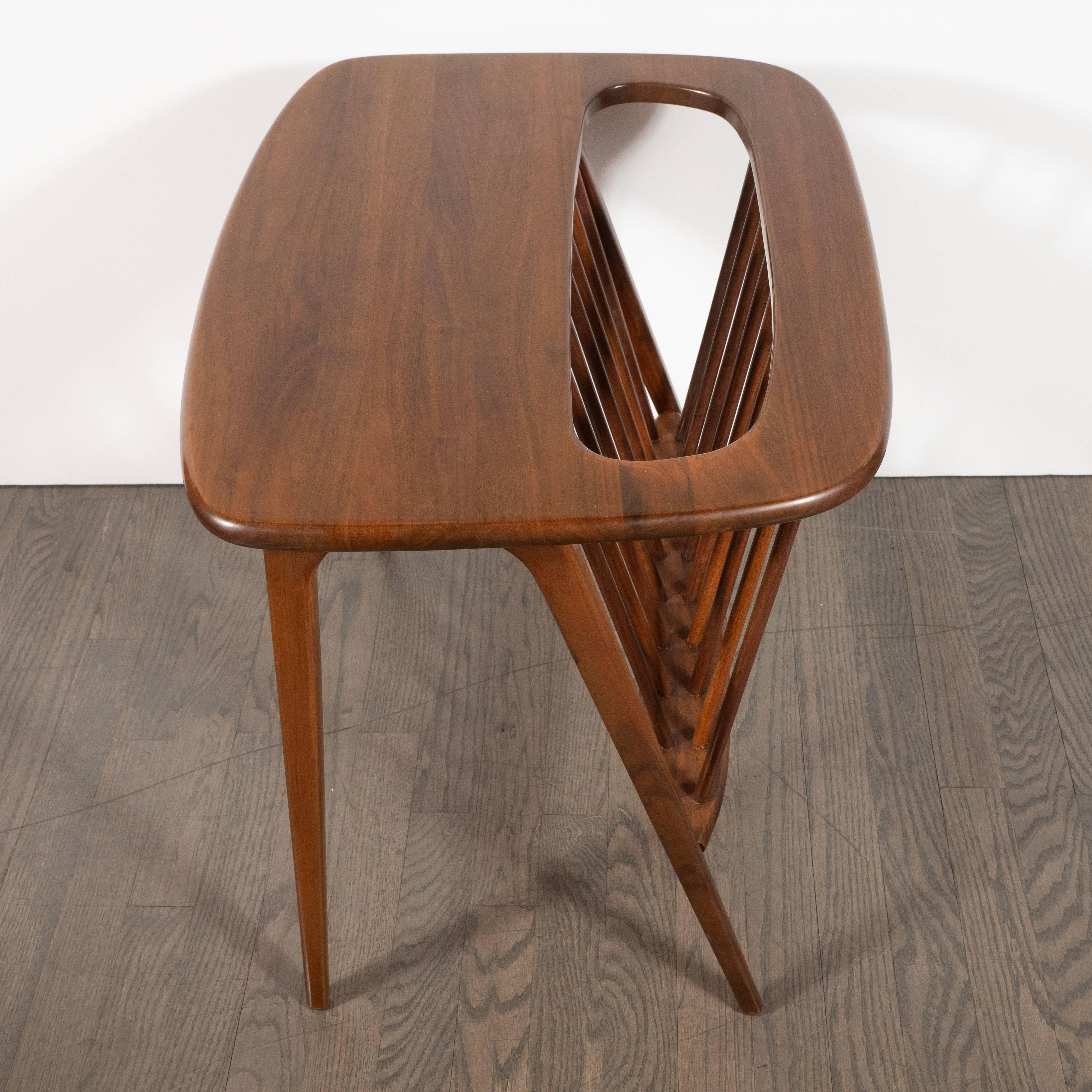 Mid-20th Century Mid-Century Modern Magazine Holder/ Side Table in Hand Rubbed Bookmatched Walnut