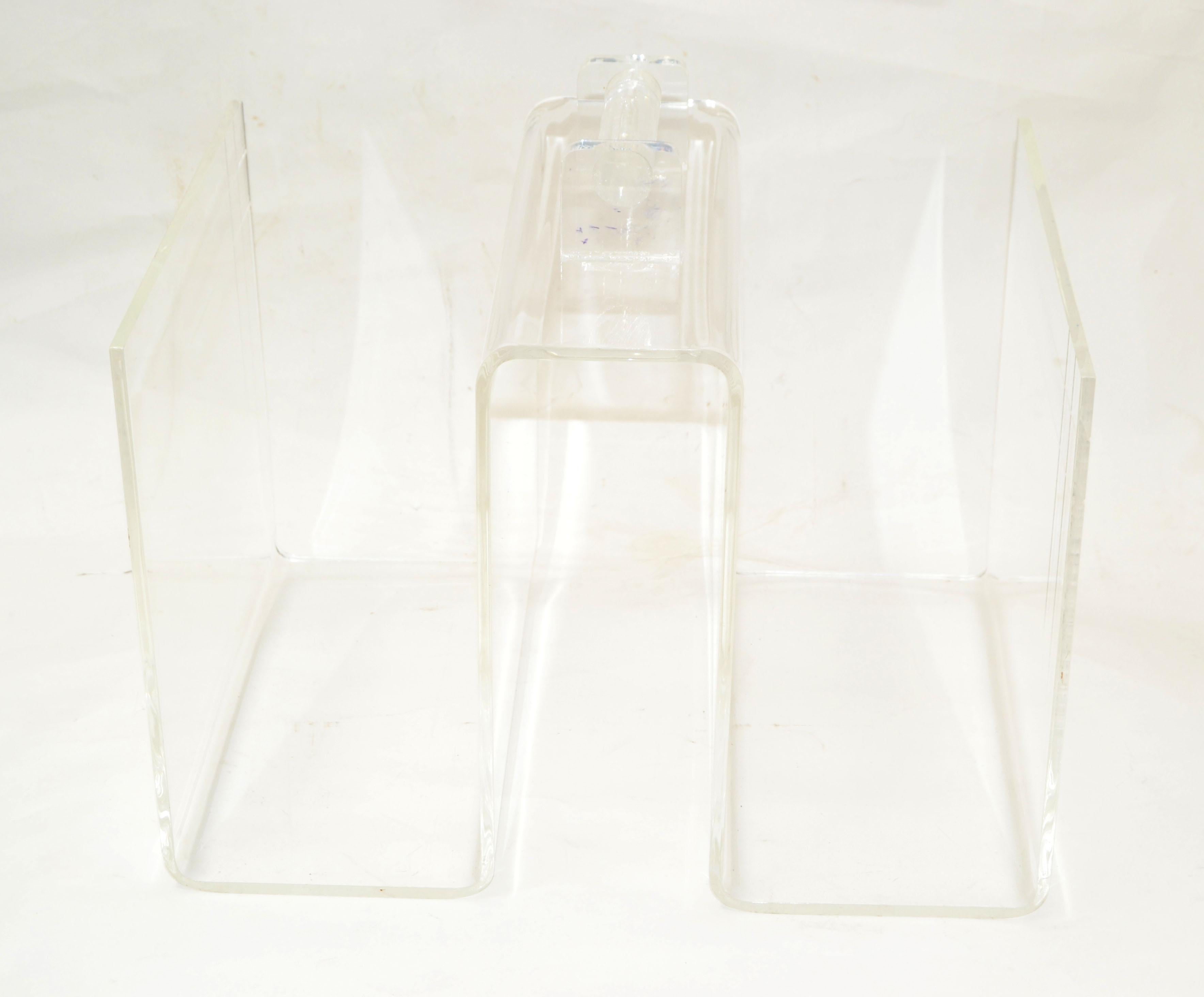 Mid-Century Modern Magazine Rack Newspaper Stand Etched Lucite 1970 For Sale 5